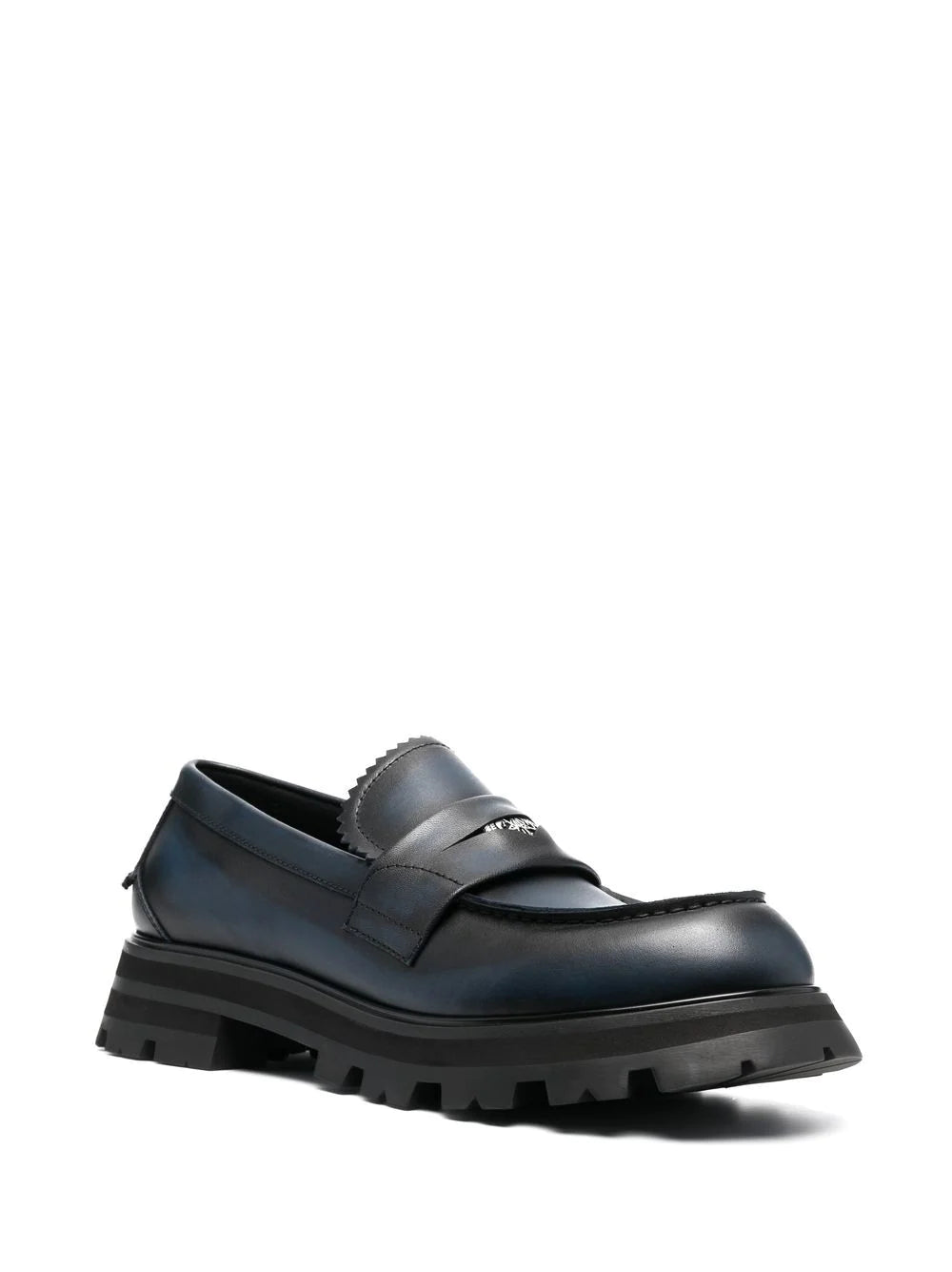 ALEXANDER MCQUEEN Ridged Swirl-design Leather Loafers Black - MAISONDEFASHION.COM