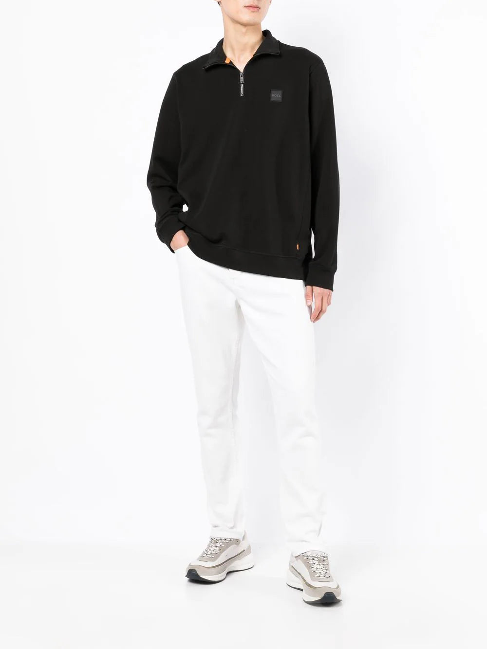 BOSS High-neck Half-zip Sweatshirt Black - MAISONDEFASHION.COM