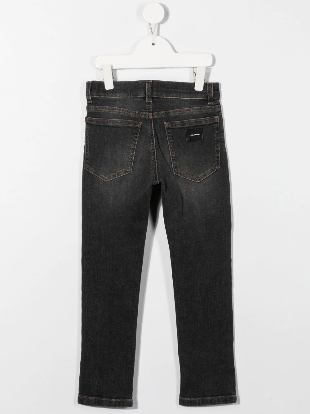 DOLCE & GABBANA KIDS Logo-patch Straight-leg Jeans Dark Grey - MAISONDEFASHION.COM