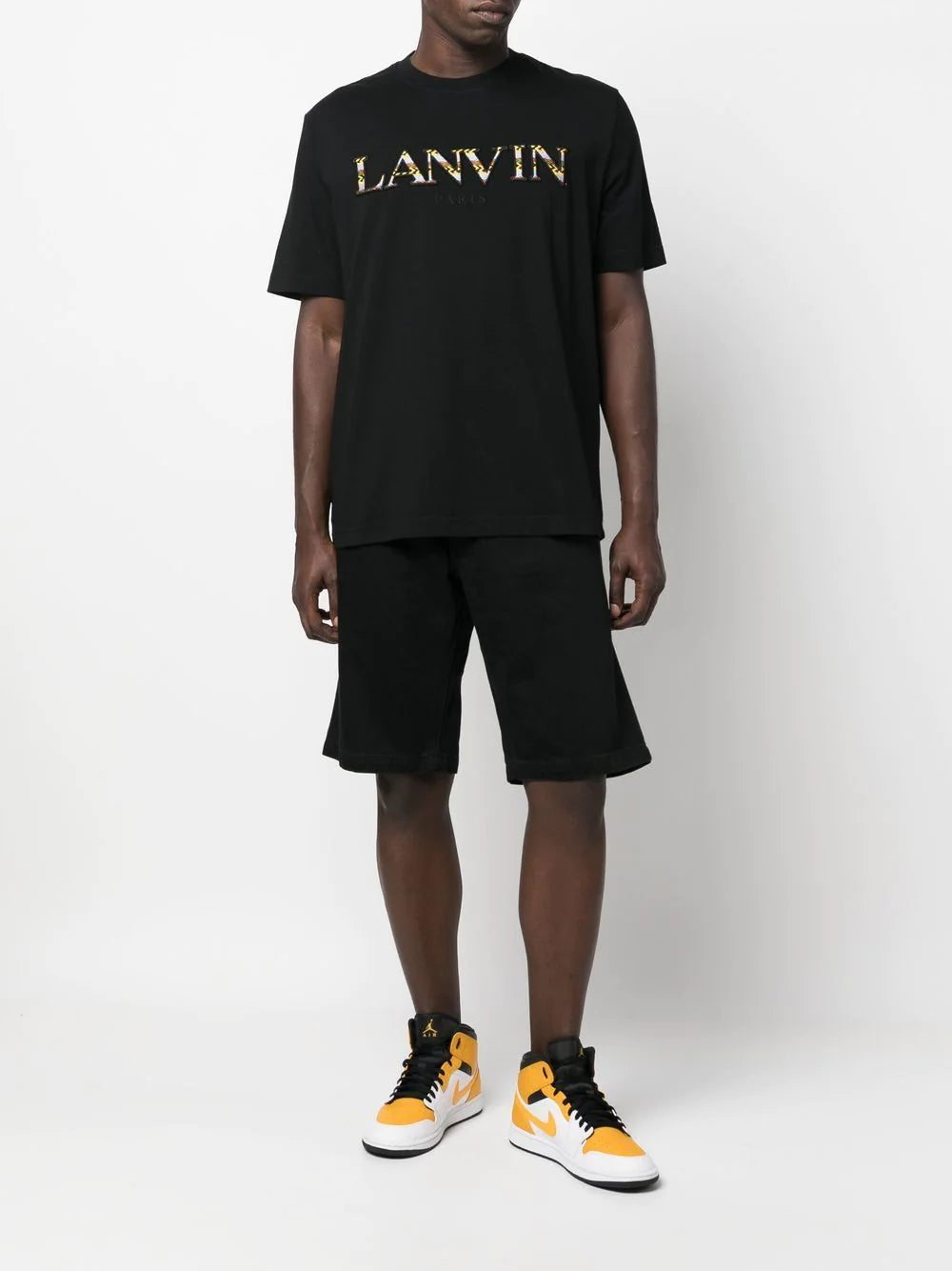 LANVIN Logo-embroidered T-shirt Black - MAISONDEFASHION.COM