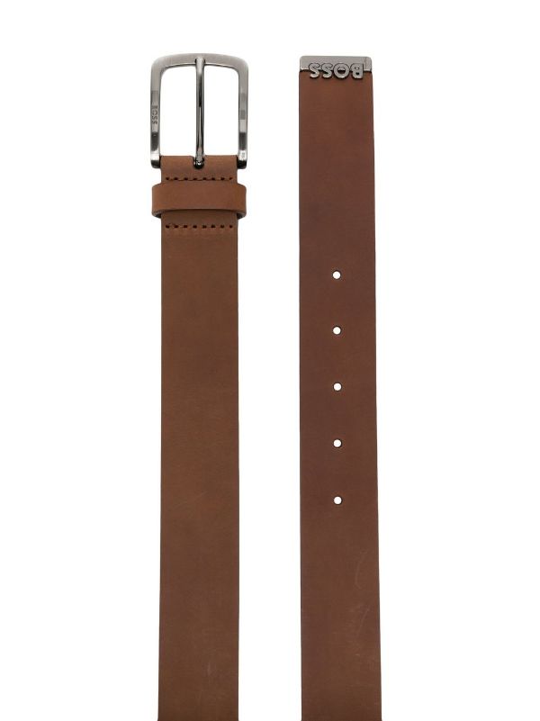 BOSS Logo-plaque Buckle Belt Medium Brown - MAISONDEFASHION.COM