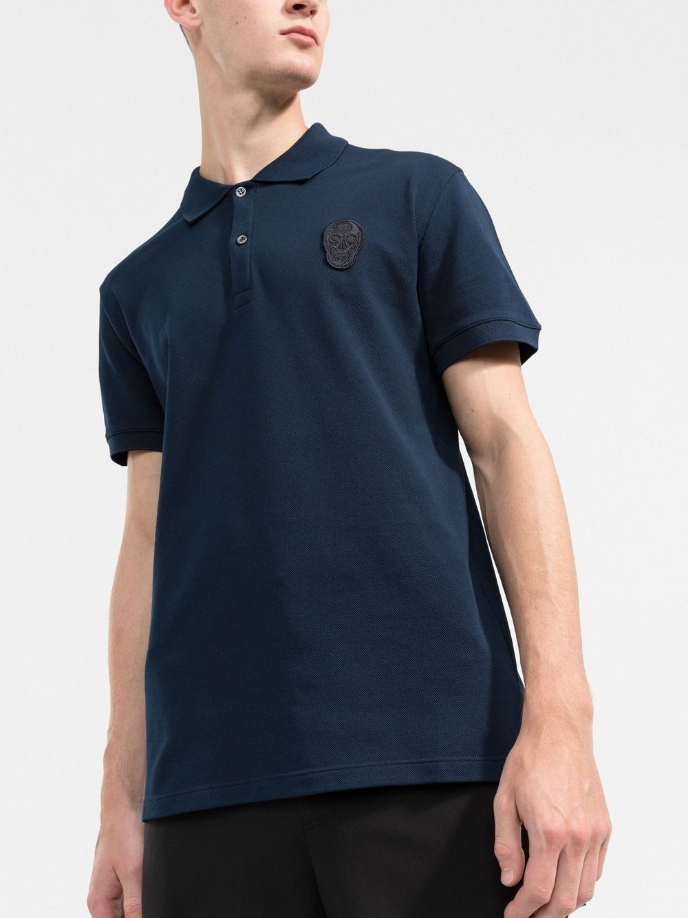 ALEXANDER MCQUEEN Skull Patch Polo Shirt Navy Blue