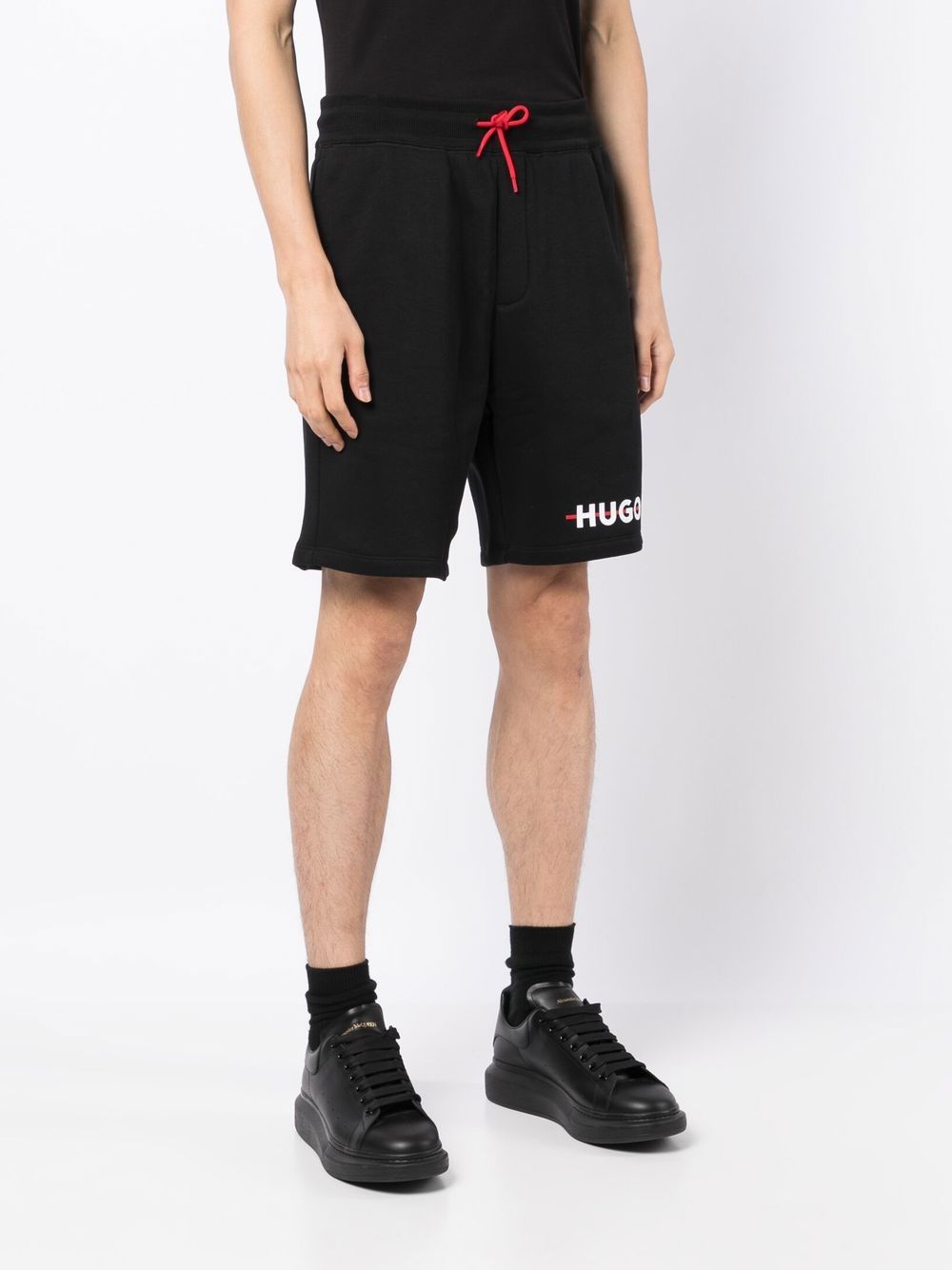 HUGO Logo-print Track Shorts Black - MAISONDEFASHION.COM