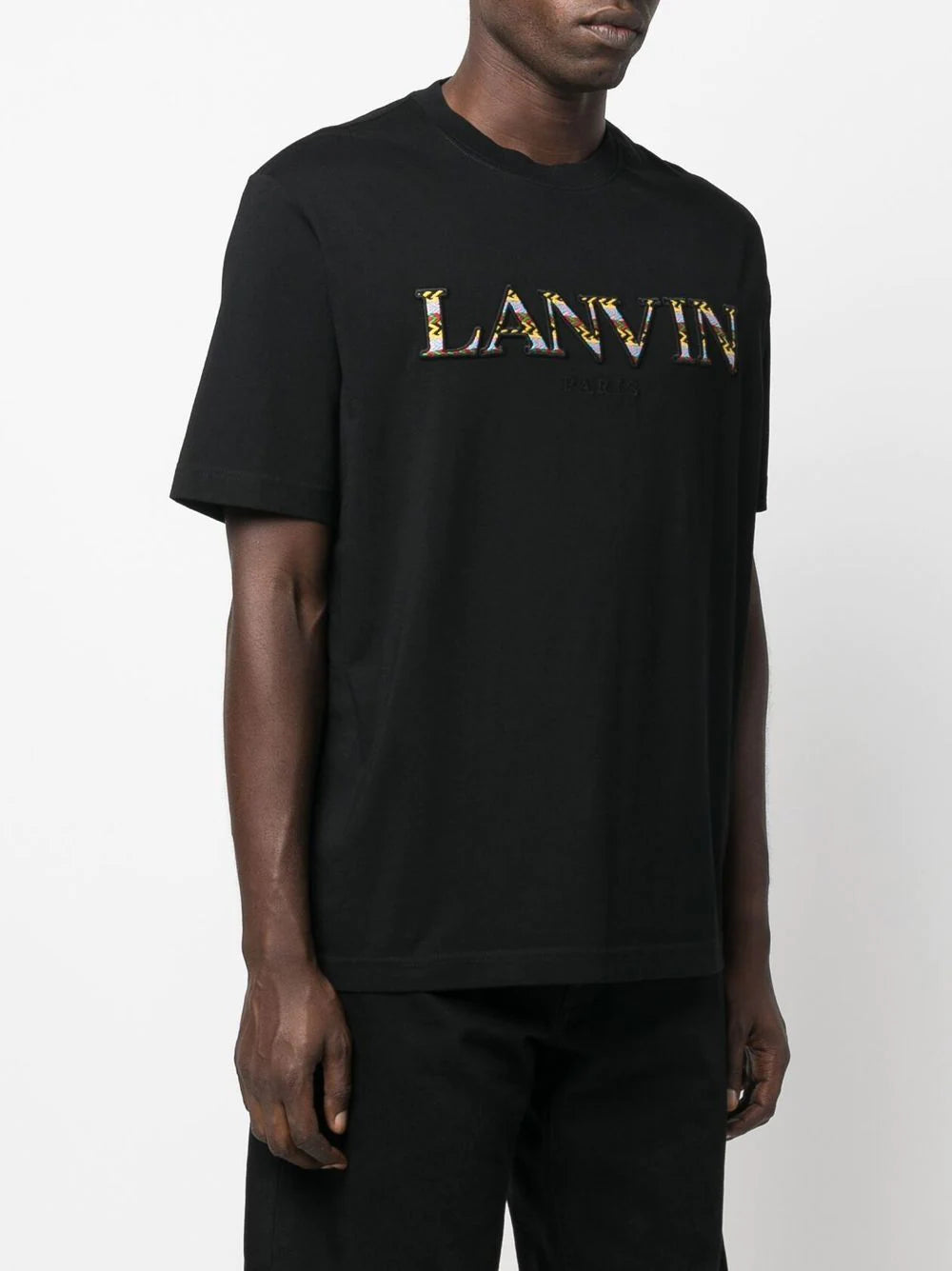 LANVIN Logo-embroidered T-shirt Black - MAISONDEFASHION.COM