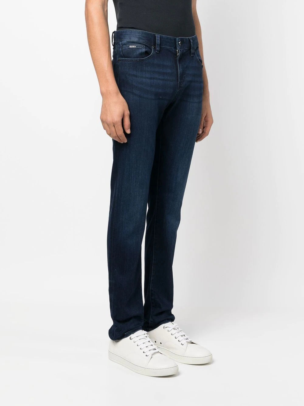 BOSS Logo-patch Skinny-cut Jeans Navy - MAISONDEFASHION.COM