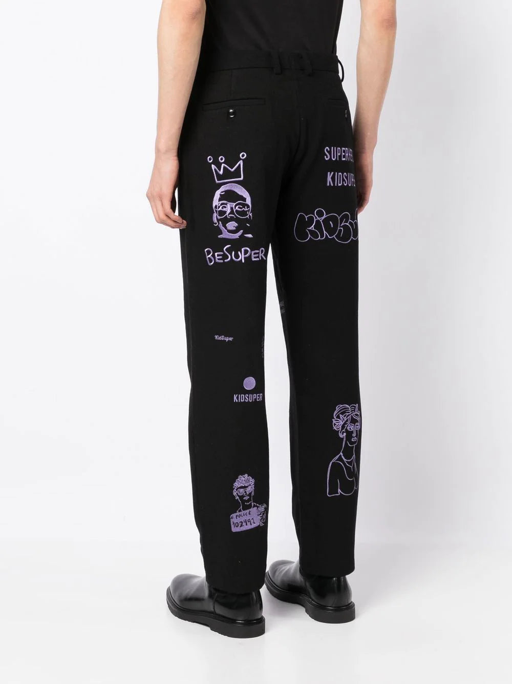 KIDSUPER Embroidery Suit Trousers Black - MAISONDEFASHION.COM