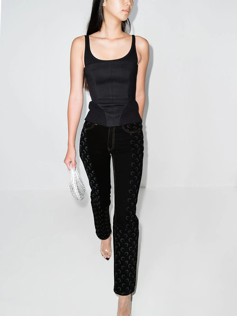 Marine Serre Moonデニム　ブラック Buy Marine Serre Moon Denim Boyfriend Trousers 'Black