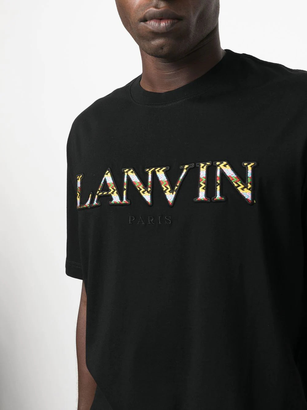 LANVIN Logo-embroidered T-shirt Black - MAISONDEFASHION.COM
