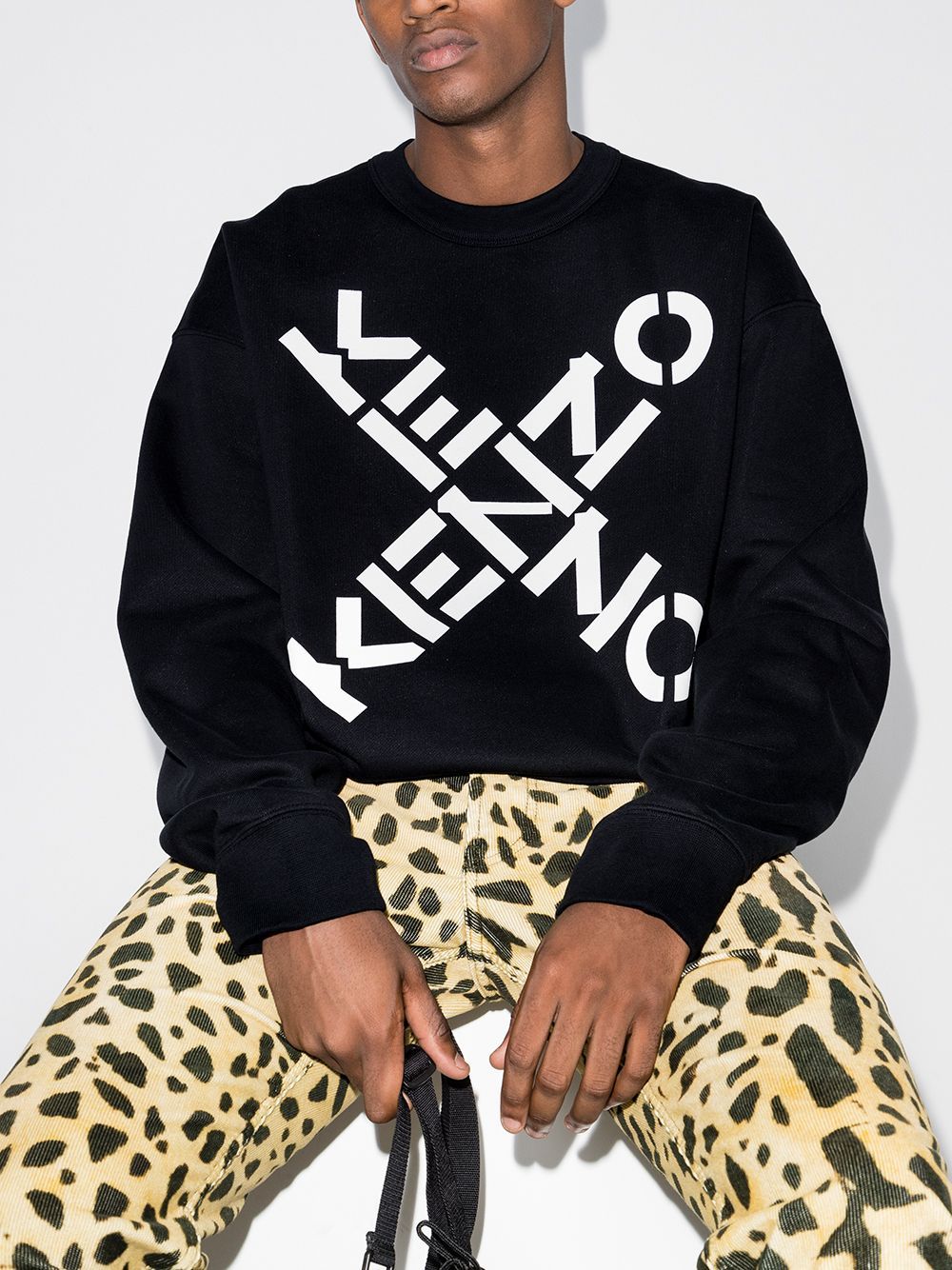 KENZO Cross Logo Sweatshirt Black - MAISONDEFASHION.COM