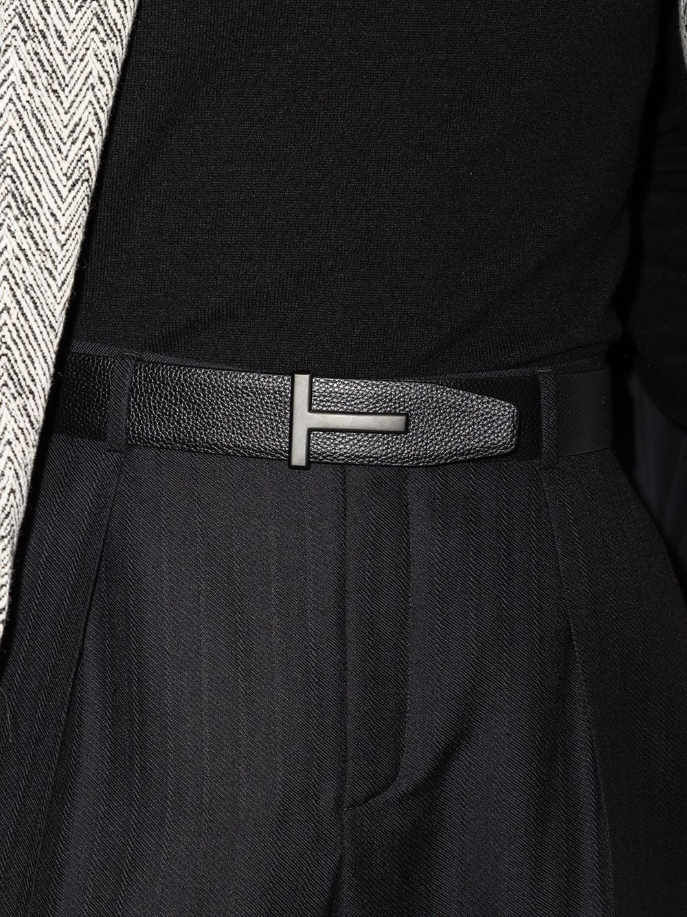 TOM FORD T Buckle Leather Belt Black - MAISONDEFASHION.COM