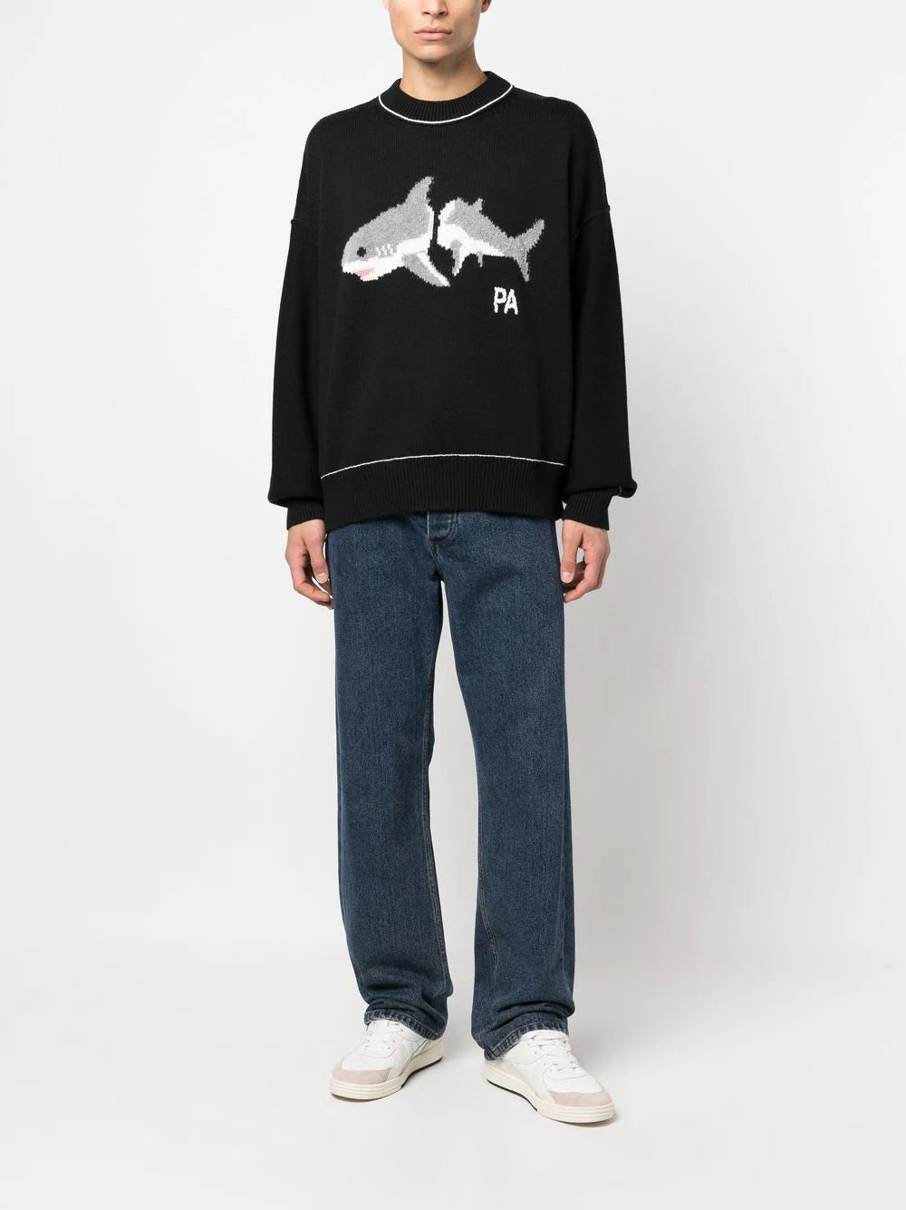 PALM ANGELS PA Shark Sweater Black/White - MAISONDEFASHION.COM