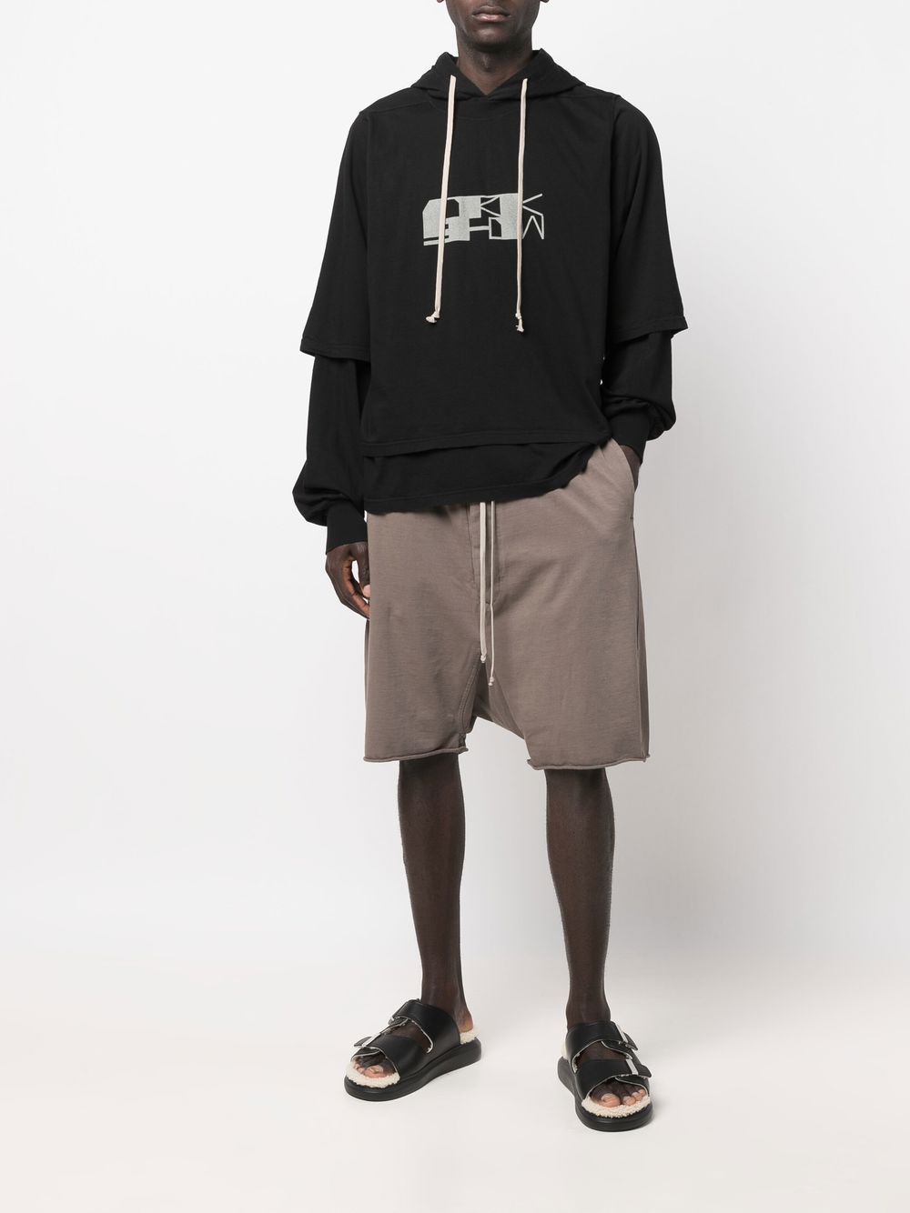 RICK OWENS DRKSHDW Logo Print Hustler Hoodie Black