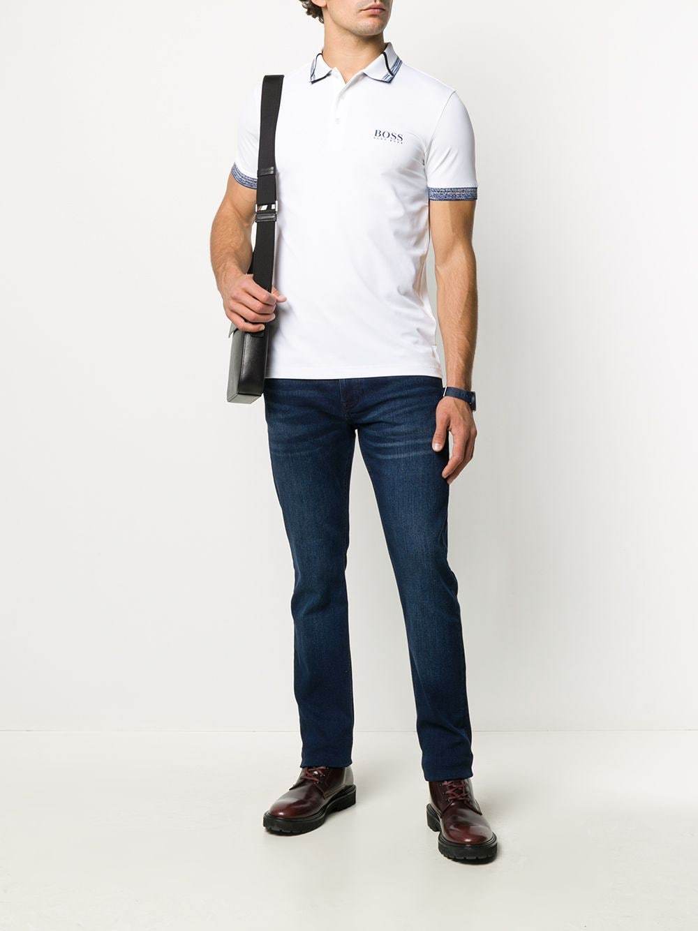 BOSS Logo Polo Shirt White/Blue - Maison De Fashion 