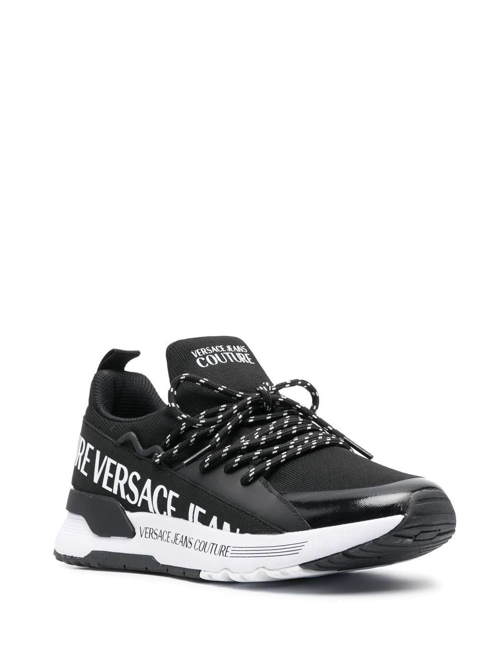 VERSACE Logo-Print Dynamic Sneakers Black/White - MAISONDEFASHION.COM