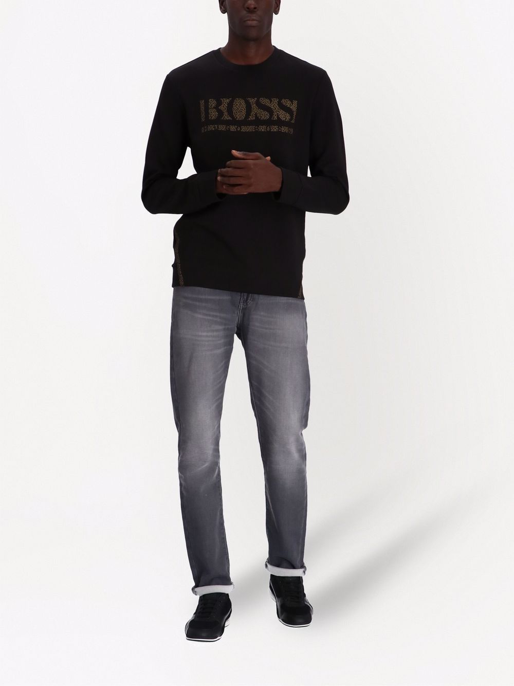 BOSS Logo Pixel Salbo Sweatshirt Black - MAISONDEFASHION.COM