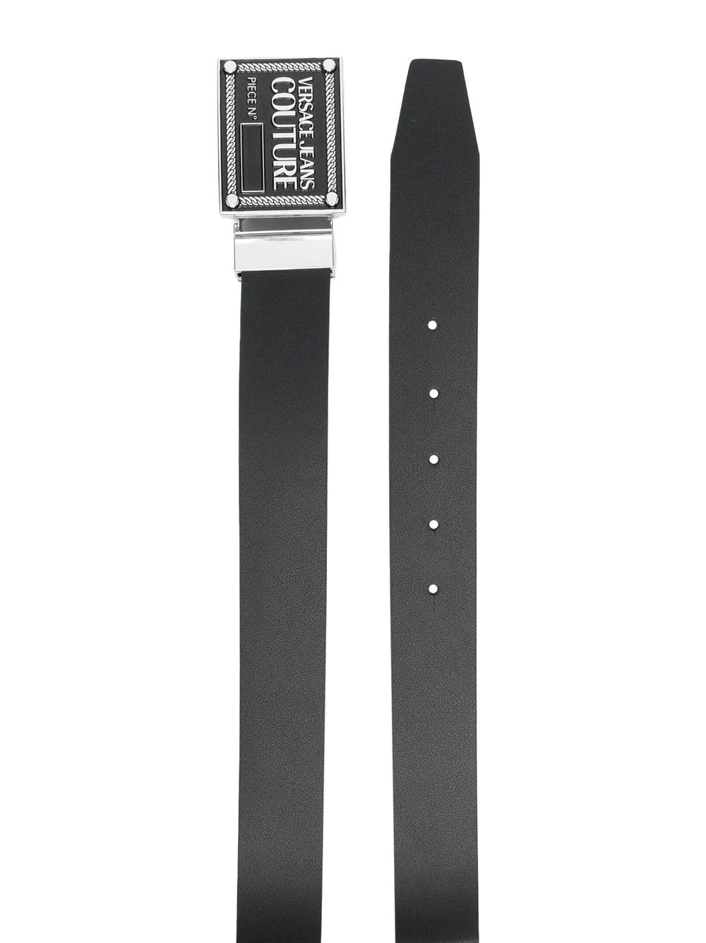 VERSACE Buckle Leather Belt Black/Silver - MAISONDEFASHION.COM