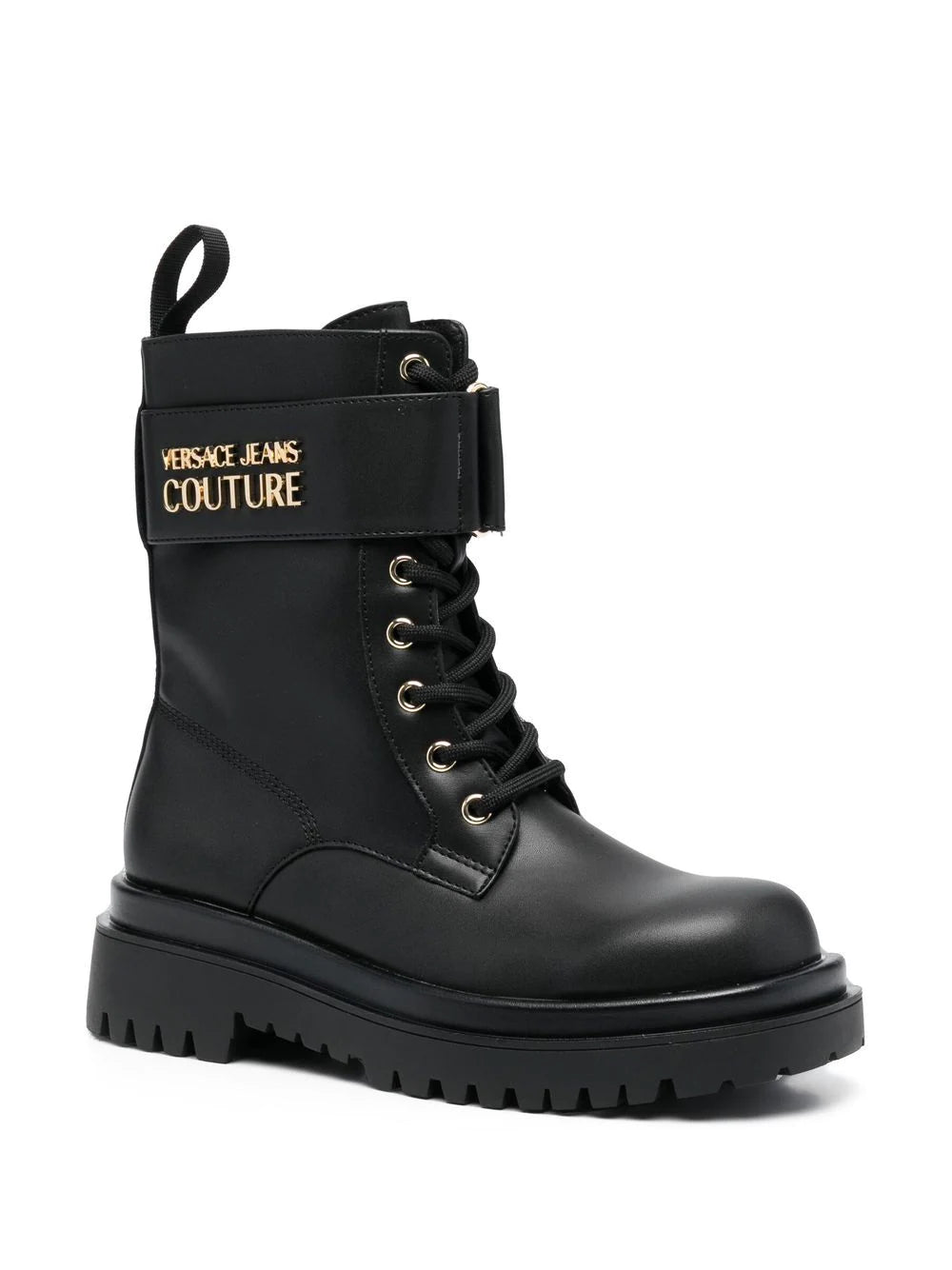 VERSACE WOMEN Metal Logo Ankle Boots Black - MAISONDEFASHION.COM