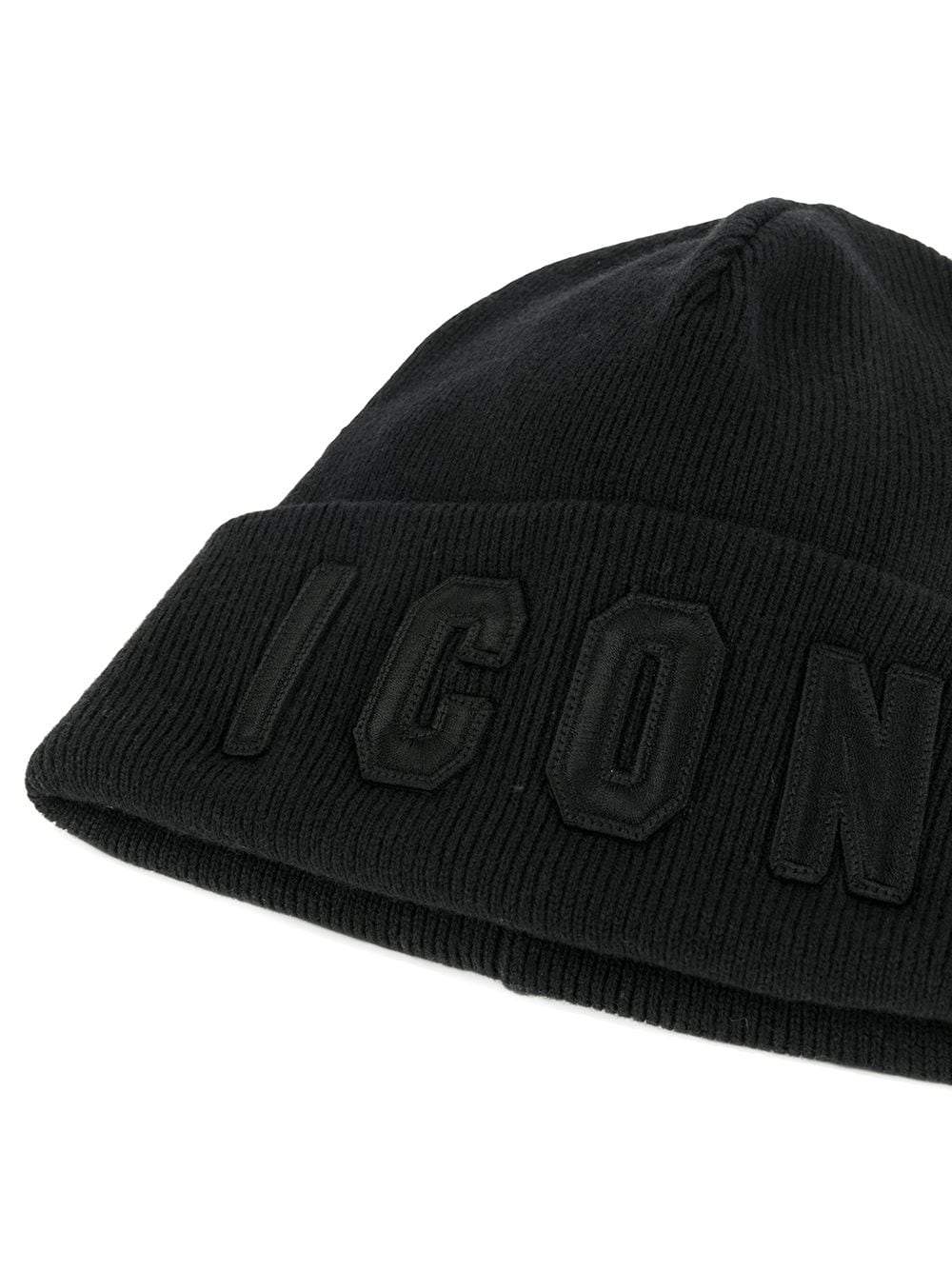 DSQUARED2 Icon Logo Patch Beanie Black - Maison De Fashion 