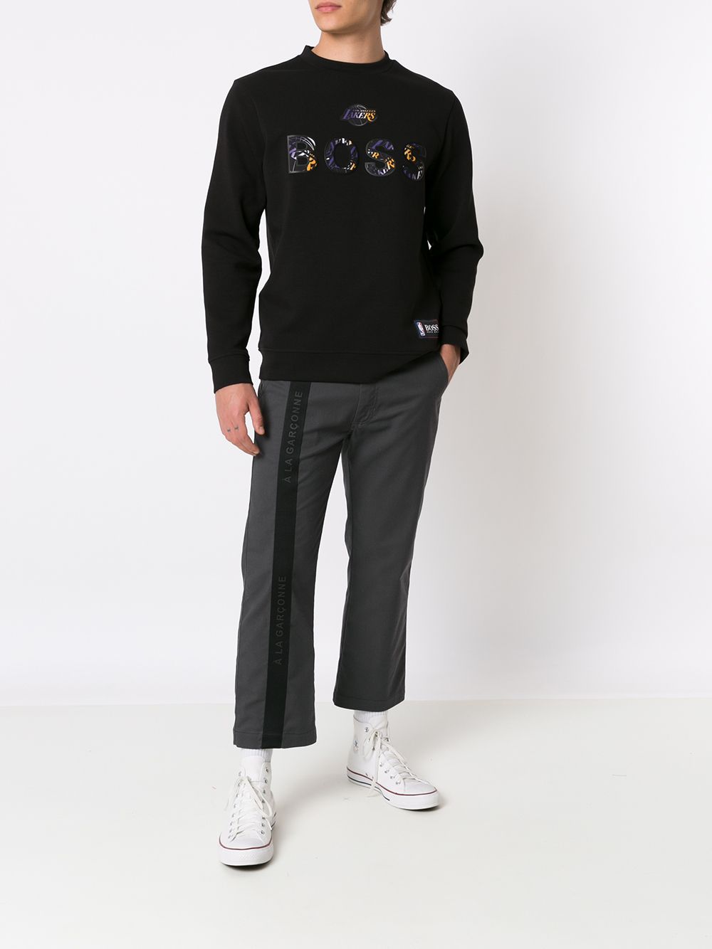 BOSS X NBA Lakers Logo Sweatshirt Black - MAISONDEFASHION.COM