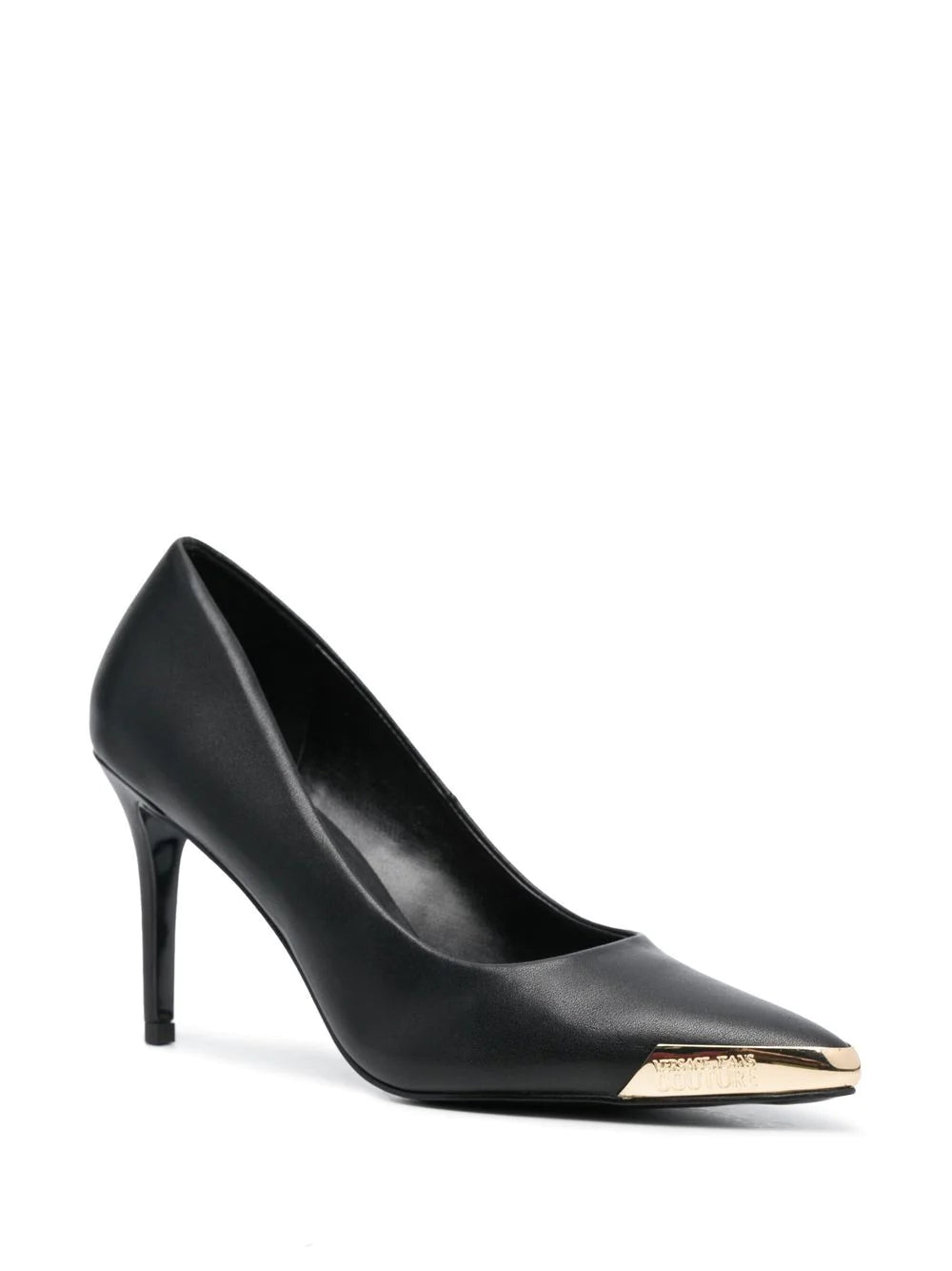 VERSACE WOMEN Metallic Toe Cap Heels Black/Gold - MAISONDEFASHION.COM