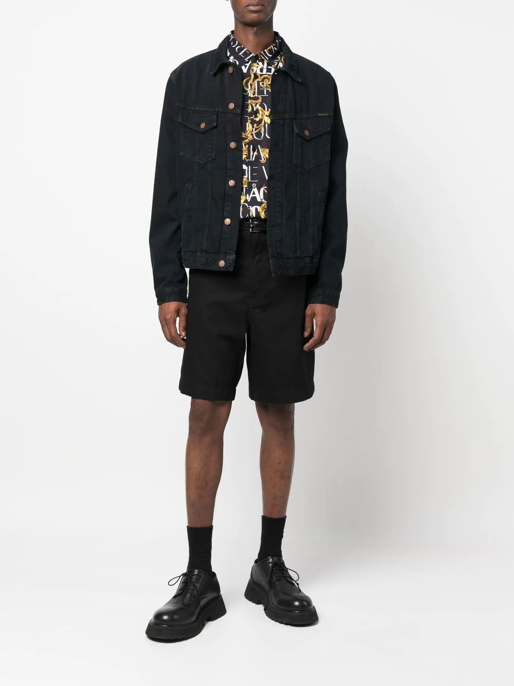 VERSACE Baroque Print Logo Shirt Black - MAISONDEFASHION.COM