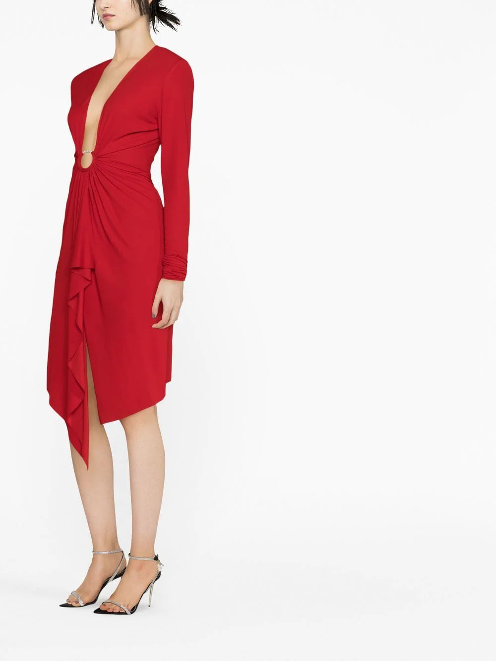 ALEXANDRE VAUTHIER V-Neck Mini Dress Daring Red - MAISONDEFASHION.COM
