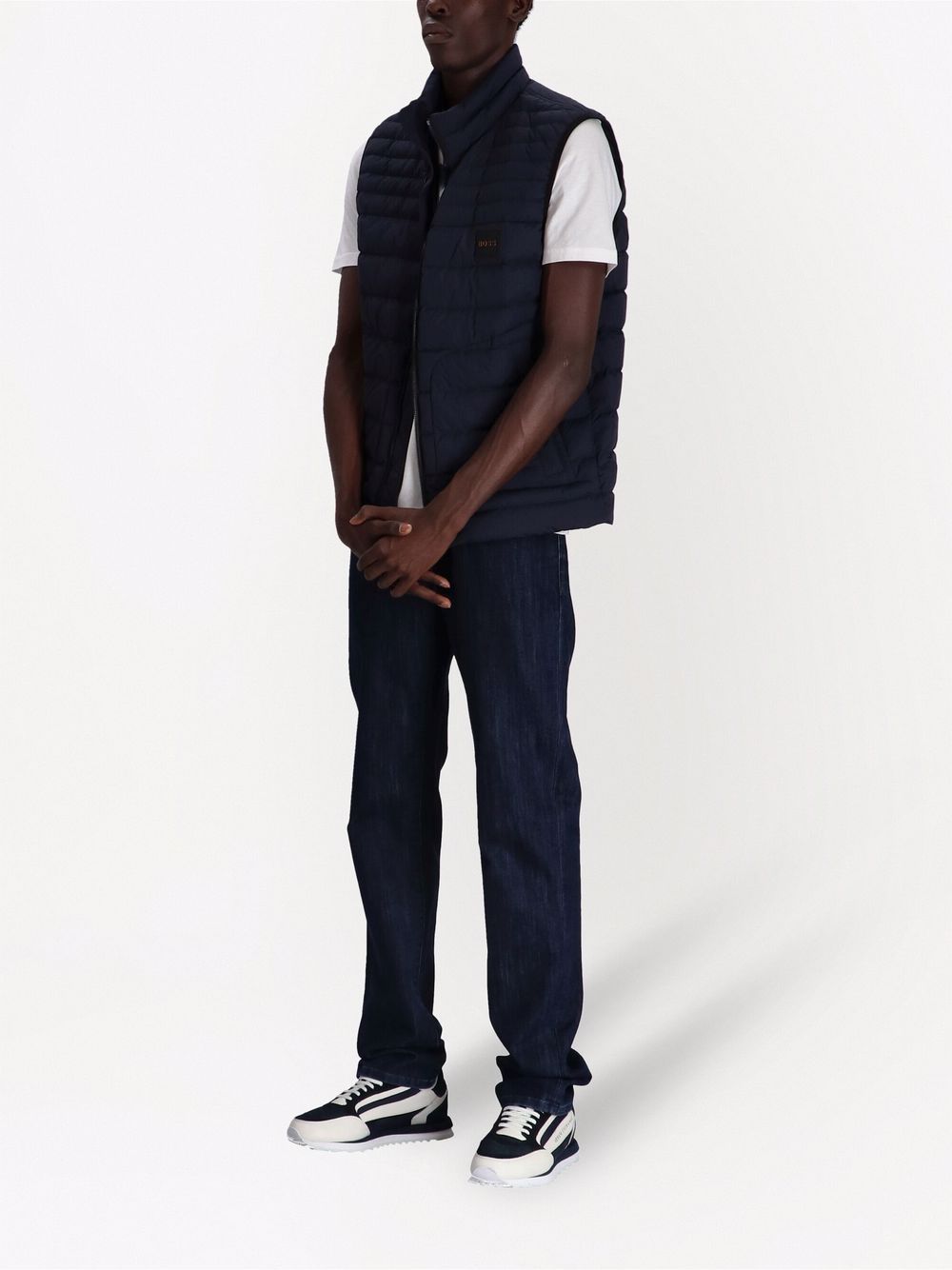 BOSS Logo Patch Down Gilet Navy - MAISONDEFASHION.COM