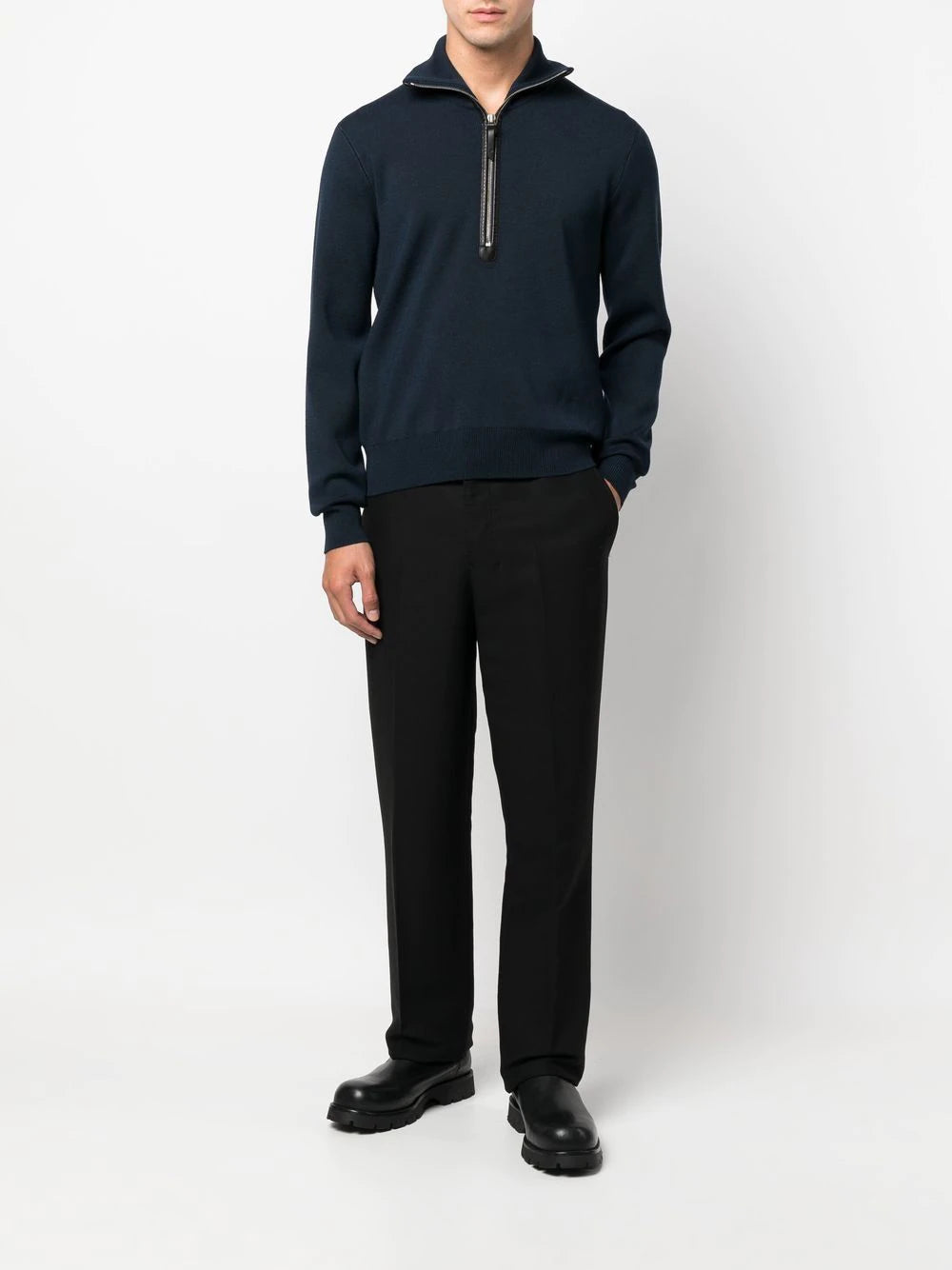 TOM FORD Half Zip Knitted Jumper Navy - MAISONDEFASHION.COM