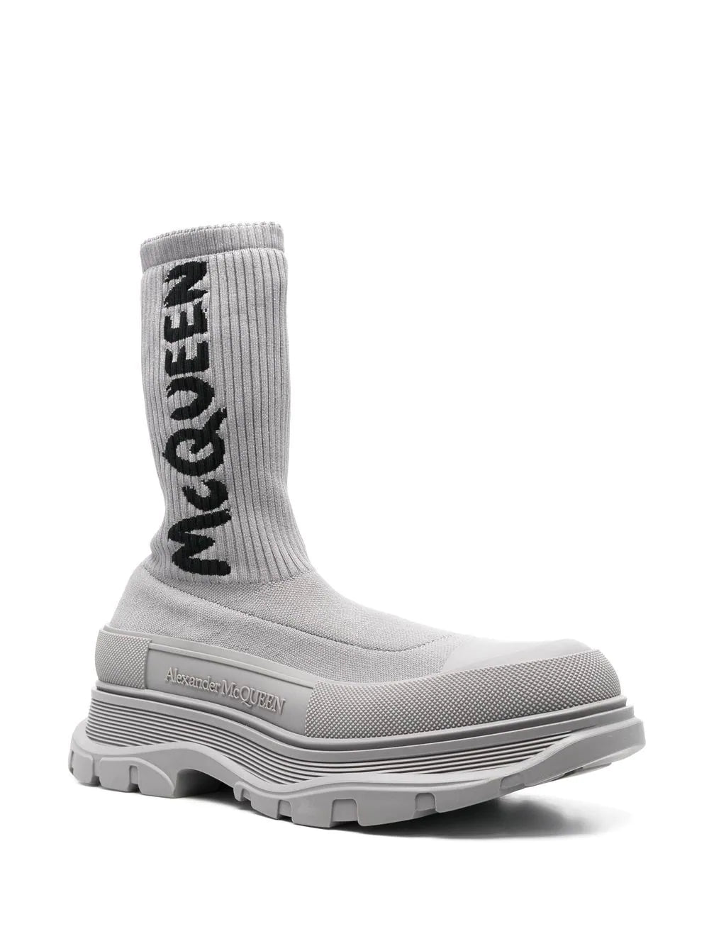 ALEXANDER MCQUEEN Graffiti Knit Tread Slick Boots Grey - MAISONDEFASHION.COM