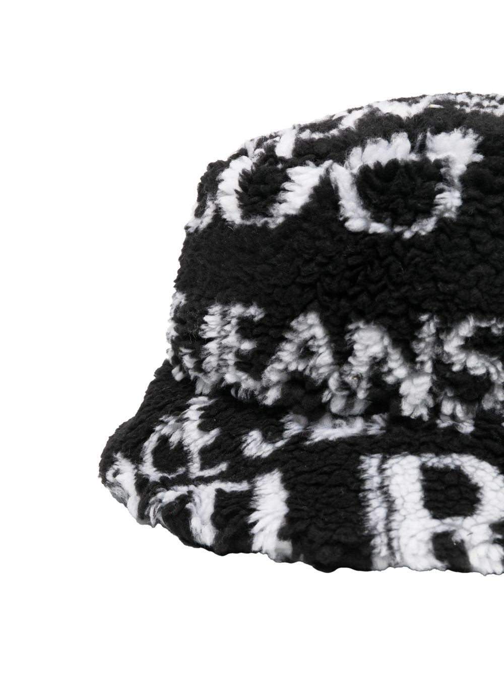 VERSACE All Over Logo Faux Fur Bucket Hat Black/White - MAISONDEFASHION.COM