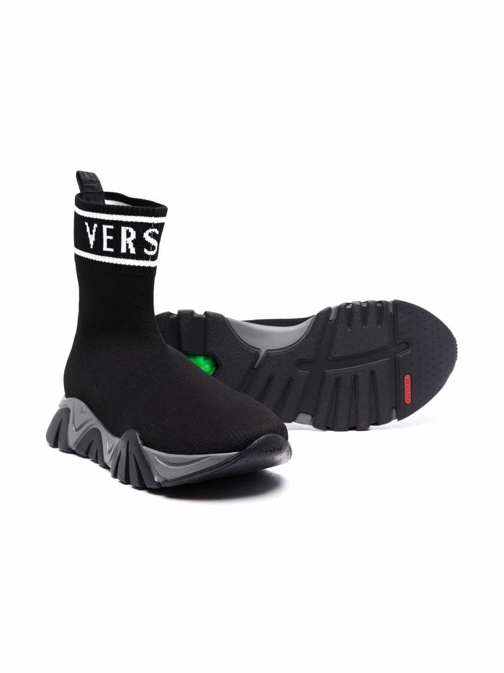 VERSACE KIDS  Sock-style logo print sneakers Black - MAISONDEFASHION.COM