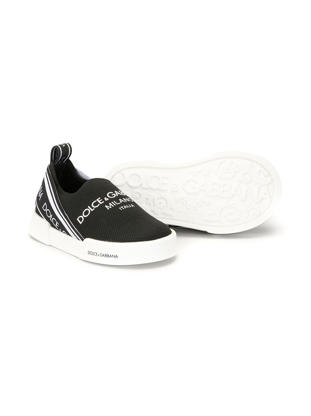 DOLCE & GABBANA BABY Logo print slip-on sneakers Black - MAISONDEFASHION.COM