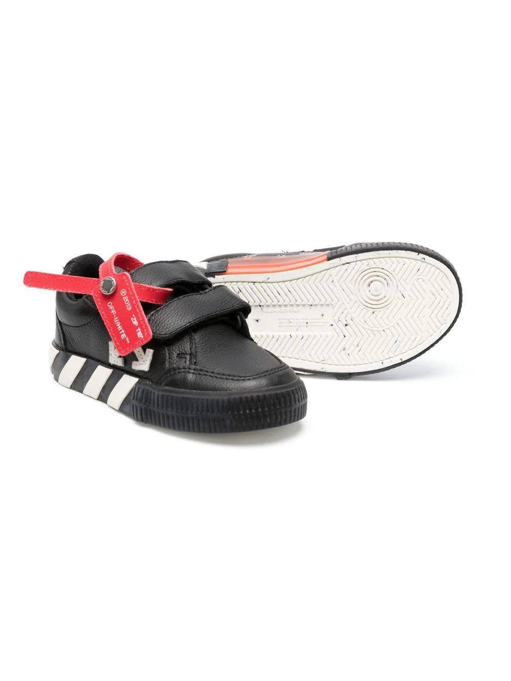 OFF-WHITE KIDS Velcro Vulcanized Leather Sneakers Black/White - MAISONDEFASHION.COM