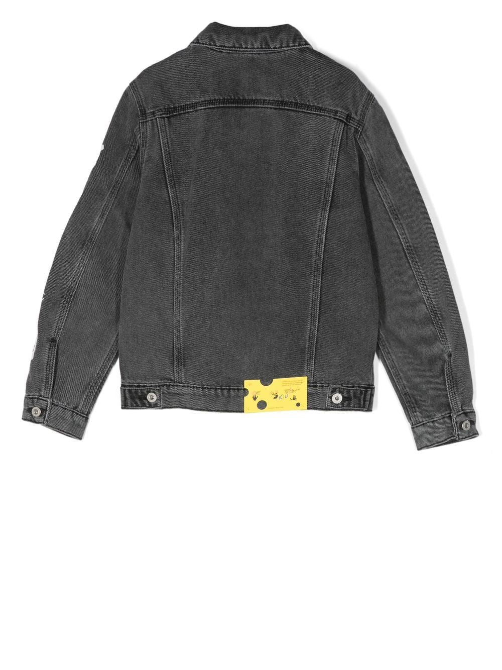 OFF-WHITE KIDS Script Logo Denim Jacket Dark Grey/White - MAISONDEFASHION.COM