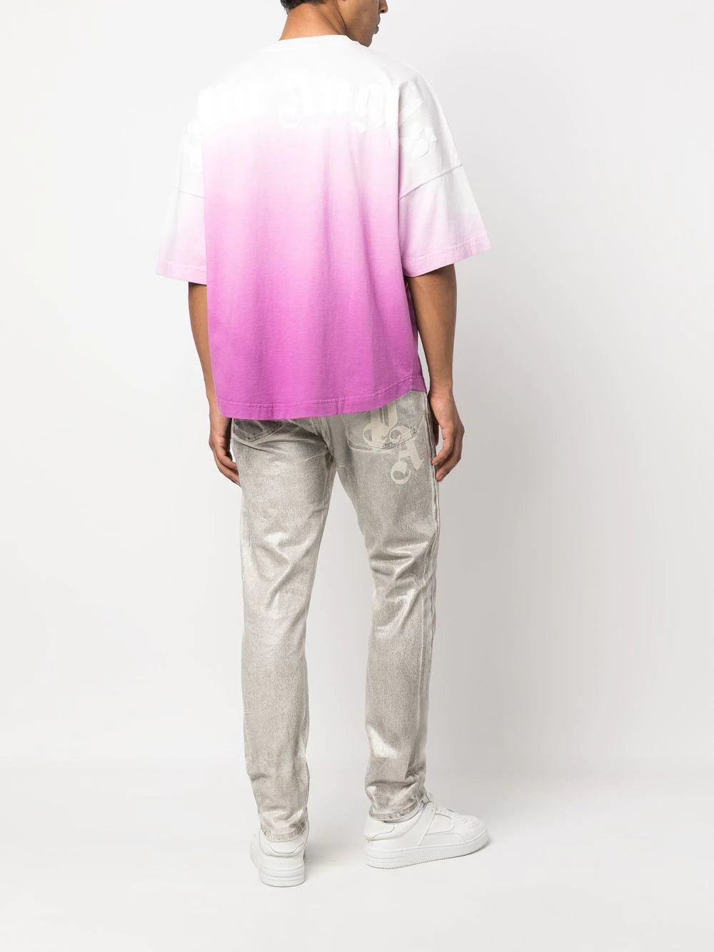 PALM ANGELS Gradient Over Logo Tee Purple/White - MAISONDEFASHION.COM