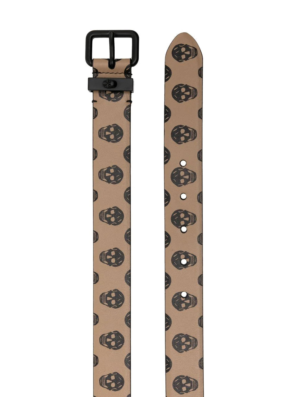 Alexander McQueen Skull Buckle Belt Black/Beige - MAISONDEFASHION.COM