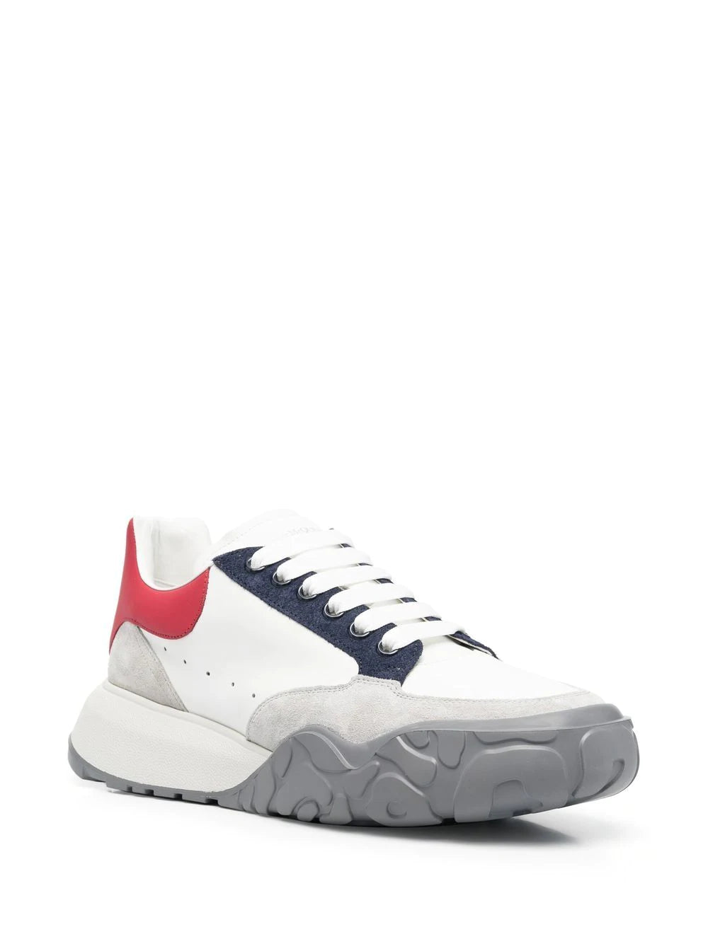 Alexander McQueen Court Leather Low Top Sneakers White/Grey - MAISONDEFASHION.COM