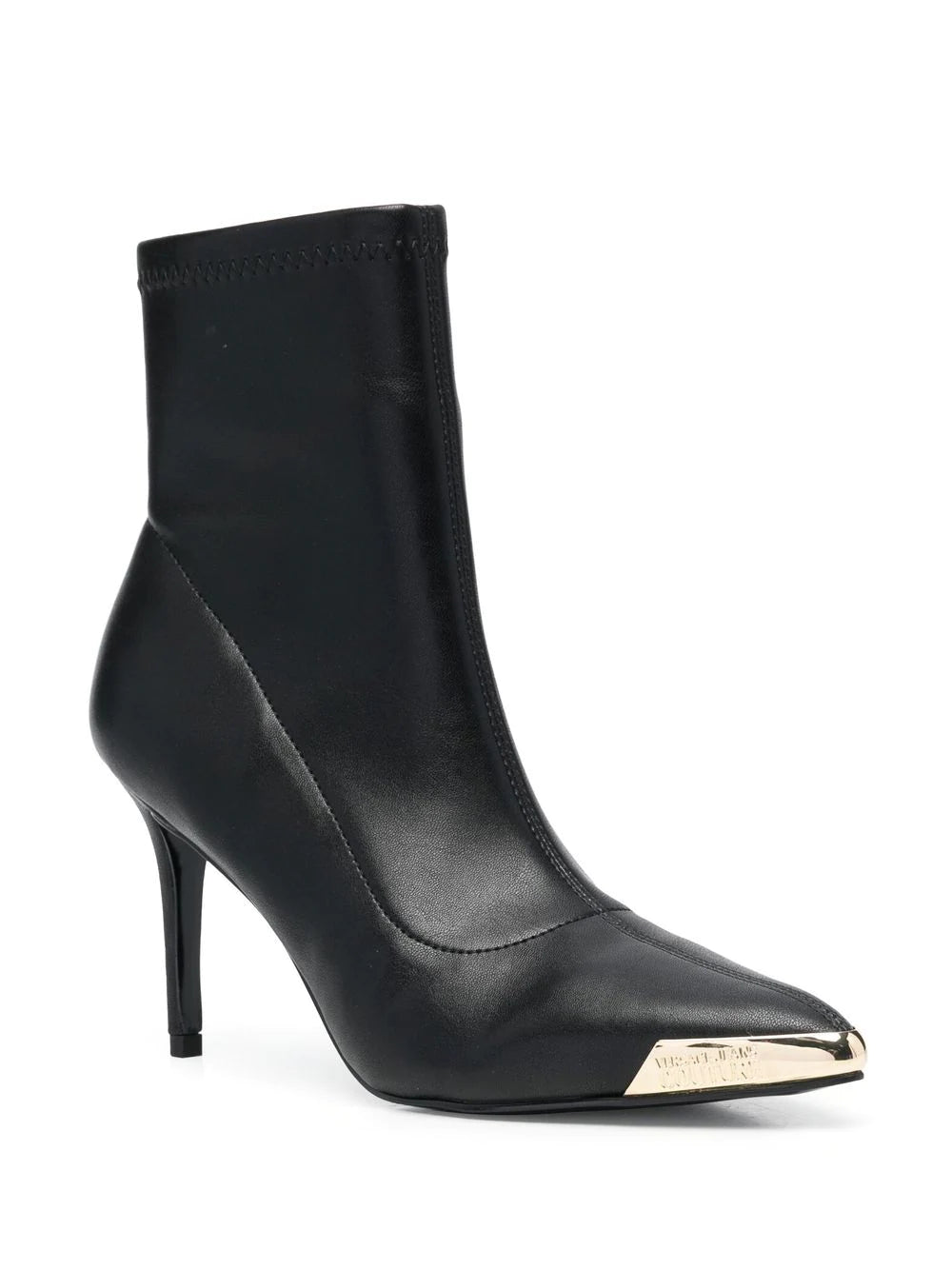 VERSACE WOMEN Metallic Toe Cap Heeled Boots Black/Gold - MAISONDEFASHION.COM