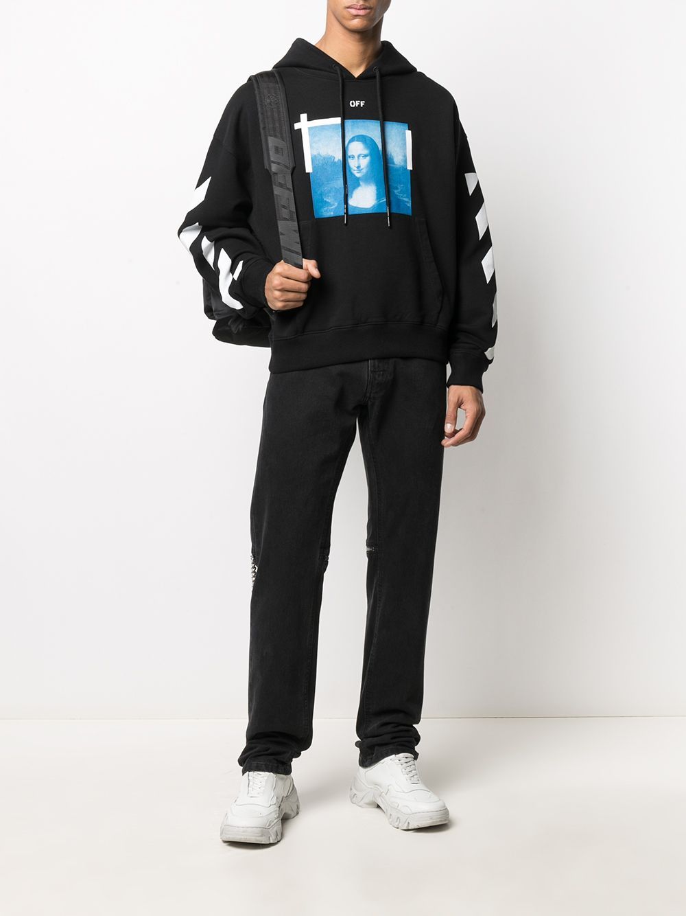 OFF-WHITE Blue Mona Lisa Print Hoodie Black - Maison De Fashion 