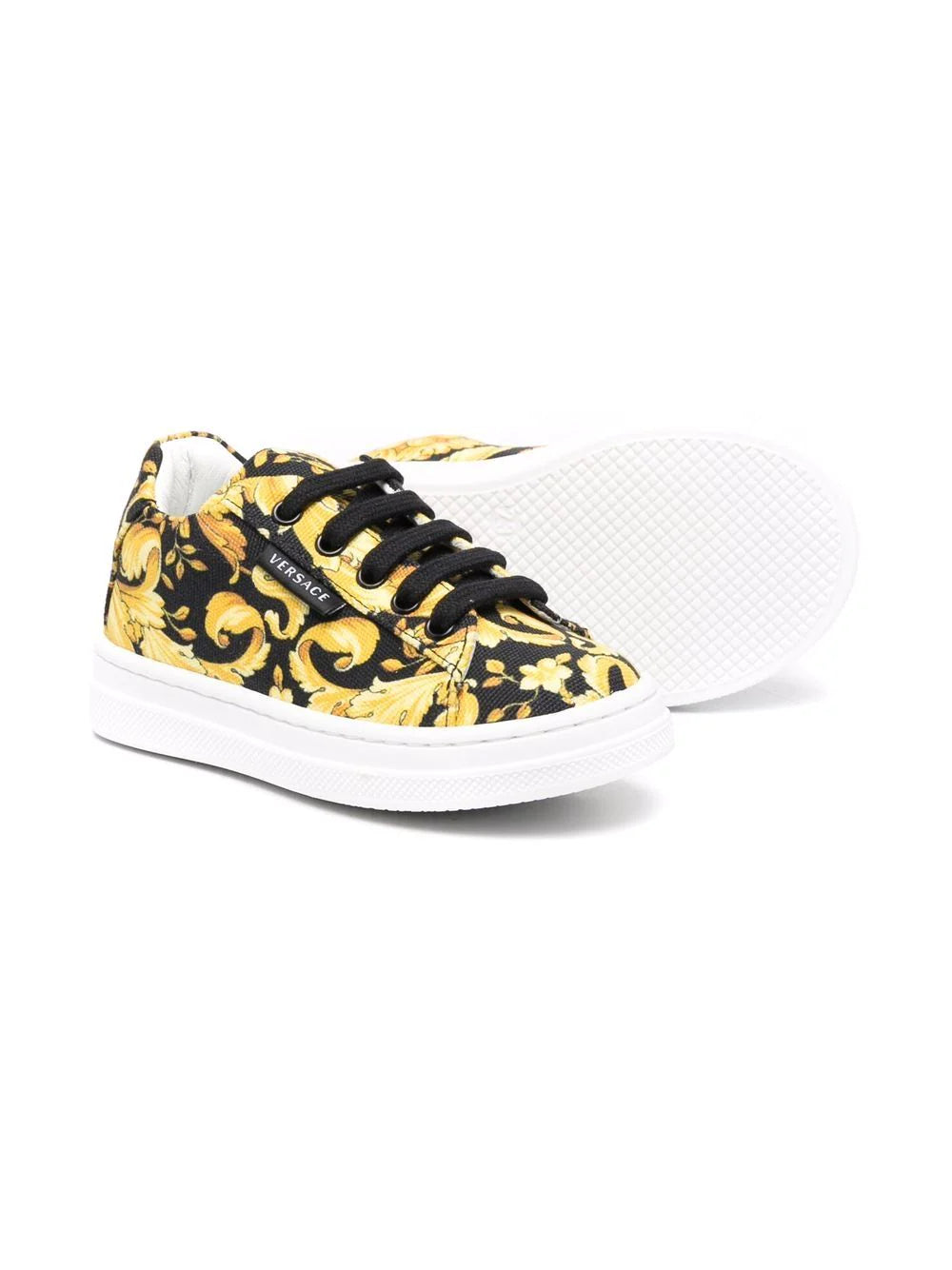 VERSACE KIDS Barocco-Print Sneakers Black/Gold - MAISONDEFASHION.COM