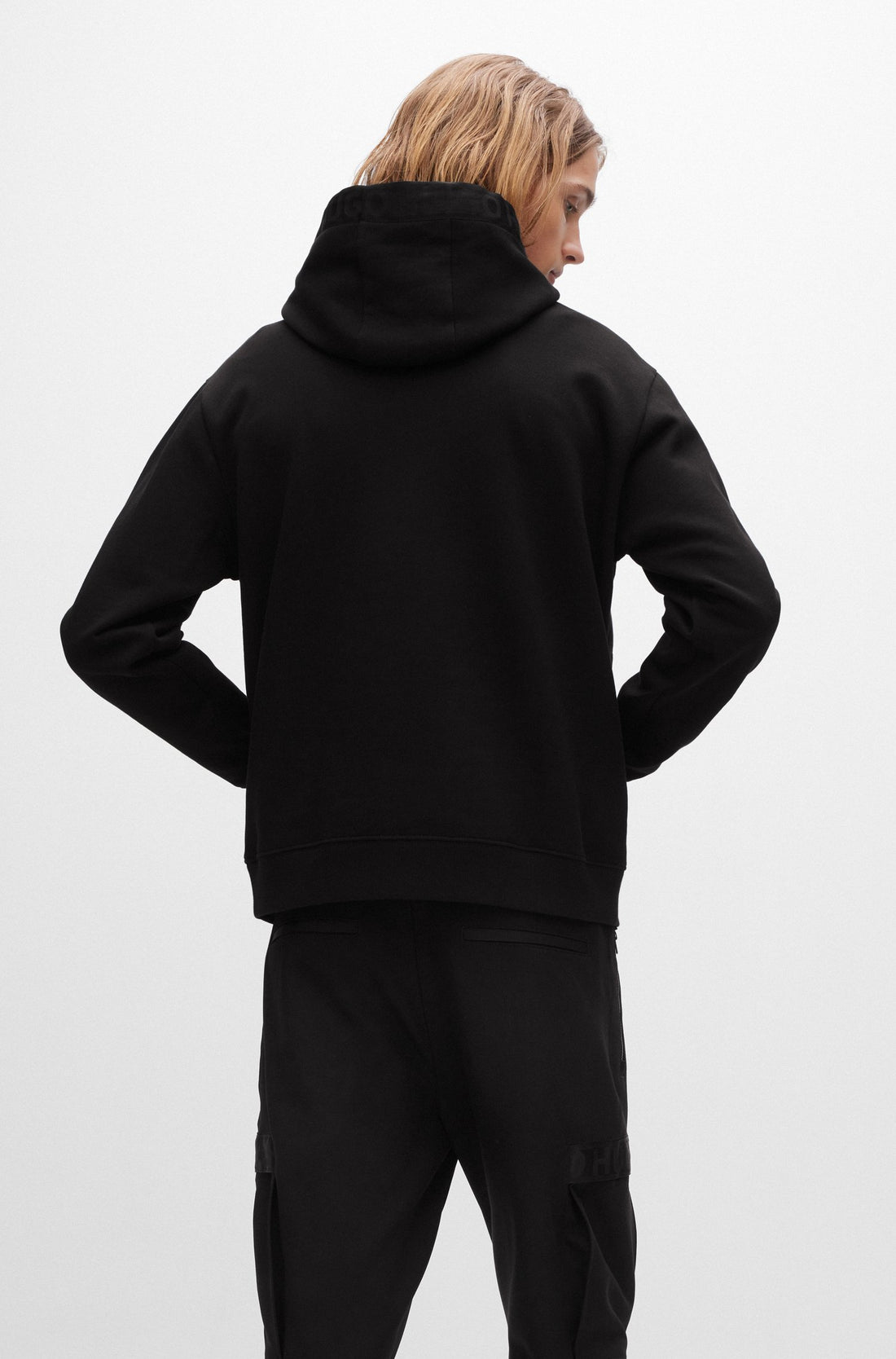 HUGO Tape Hoodie Black - MAISONDEFASHION.COM