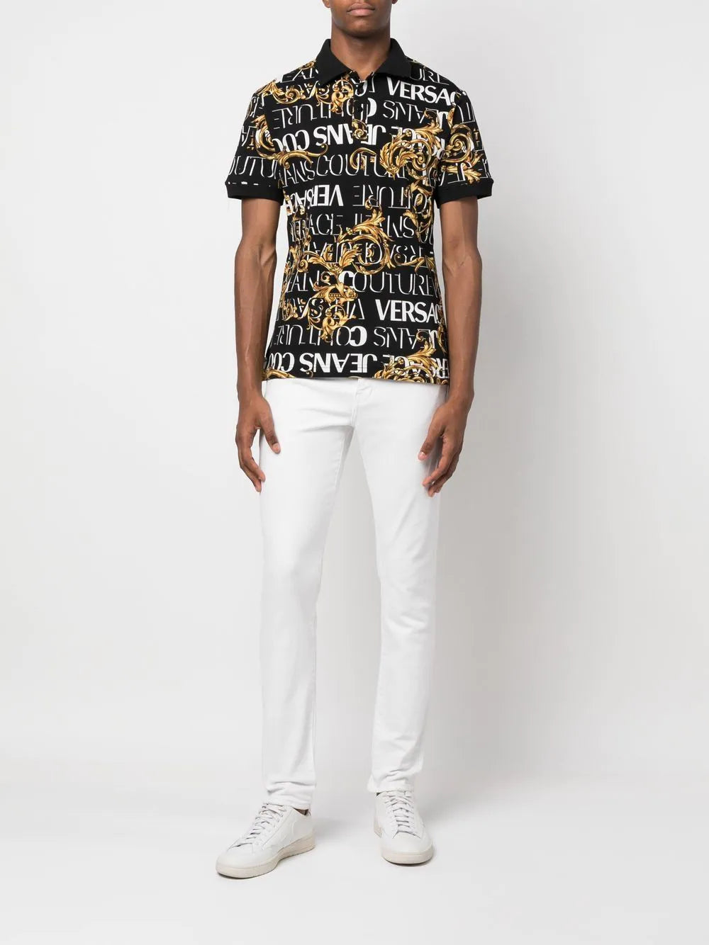 VERSACE Baroque Print Logo Polo Shirt Black - MAISONDEFASHION.COM