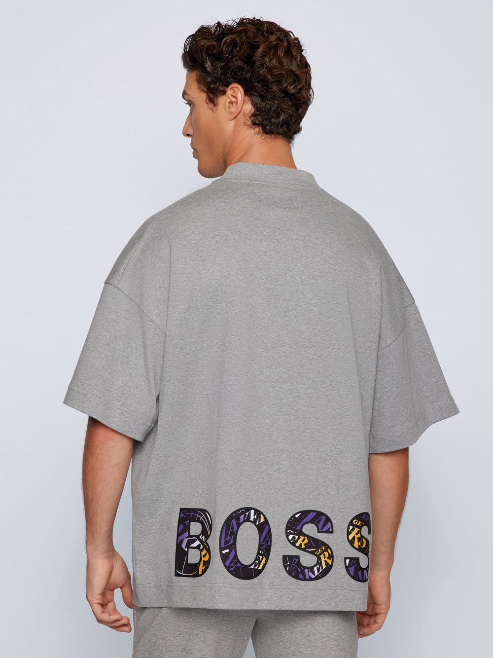 BOSS X NBA Lakers Logo Oversized T-Shirt Grey - MAISONDEFASHION.COM