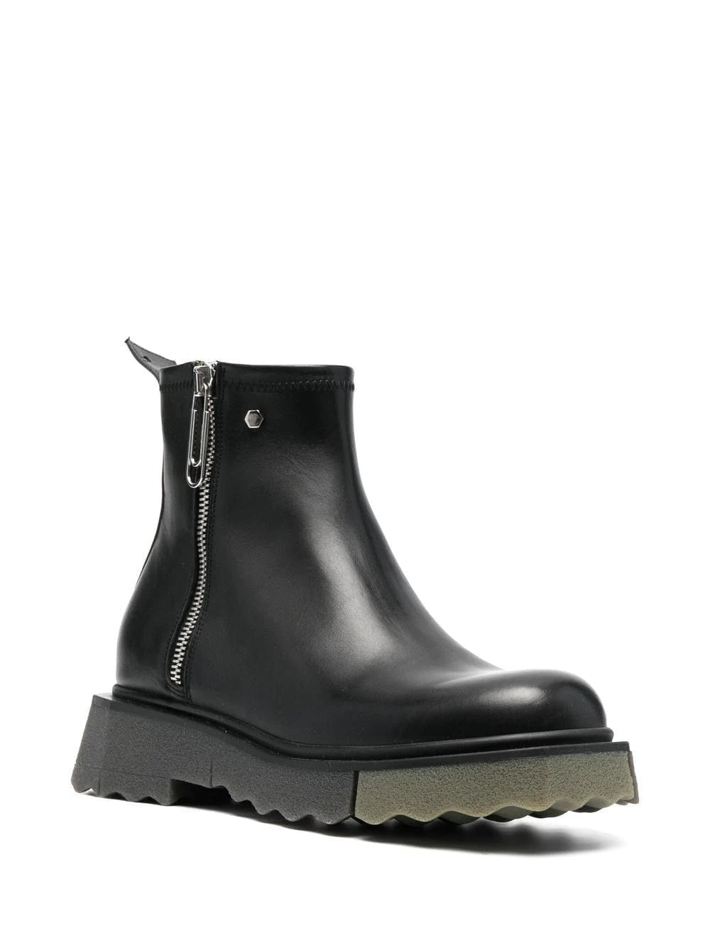 OFF-WHITE Leather Sponge Zip Boot Black/Army Green - MAISONDEFASHION.COM