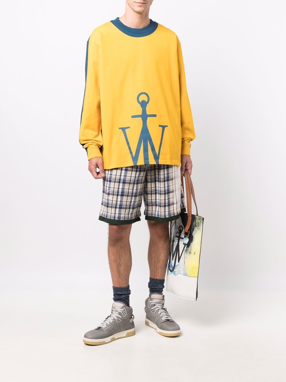 JW ANDERSON Anchor-logo colour block sweatshirt Blue/Yellow - MAISONDEFASHION.COM