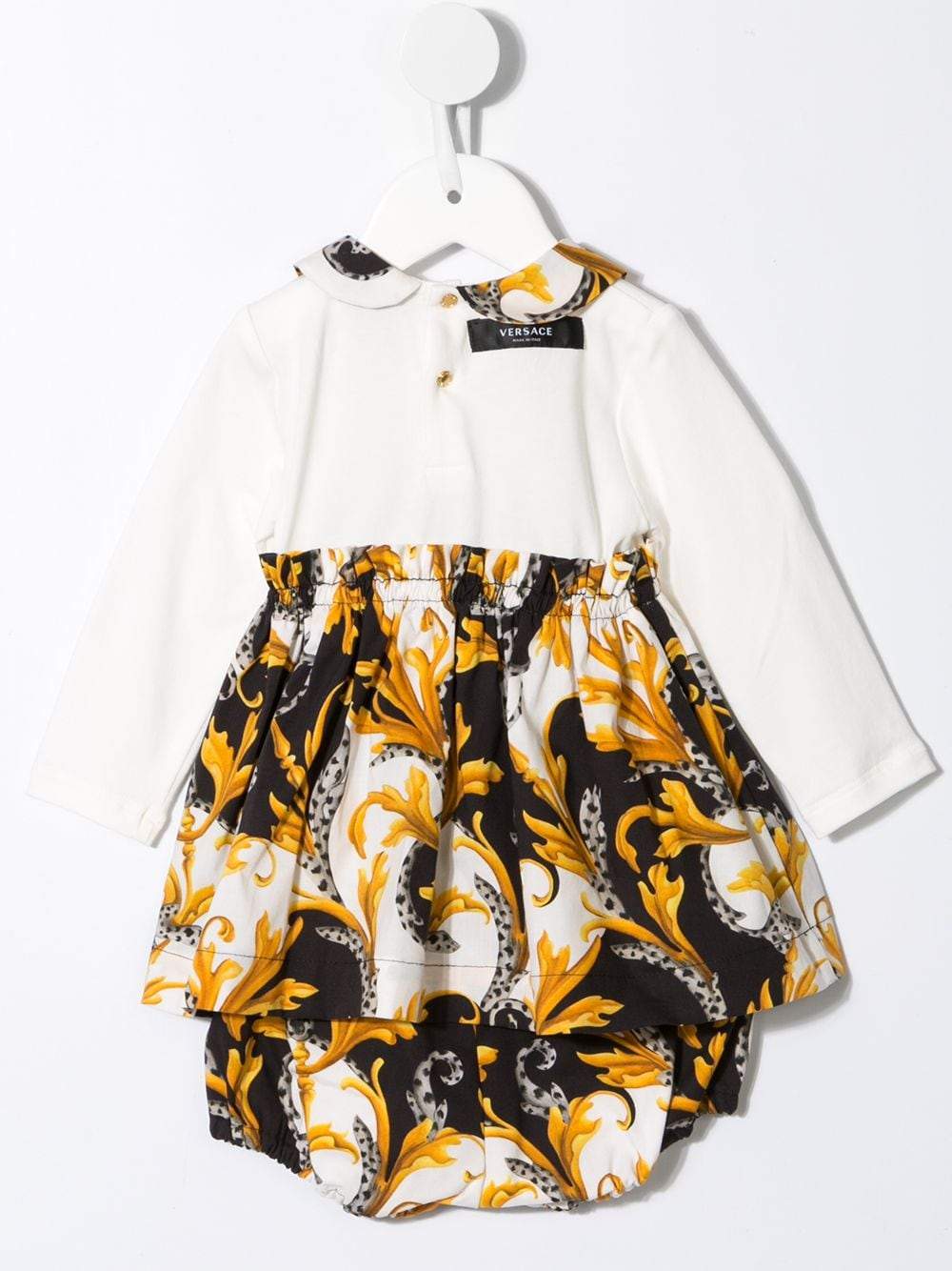 VERSACE KIDS Baby Baroque Print Dress White/Gold - Maison De Fashion 