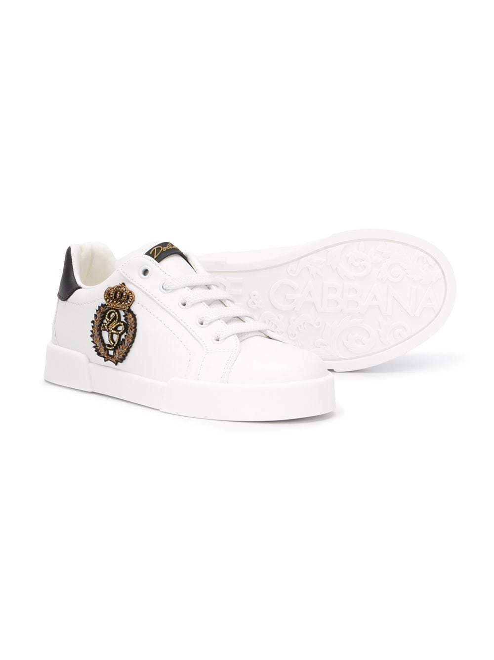 DOLCE & GABBANA KIDS Patch-embellished sneakers White - MAISONDEFASHION.COM