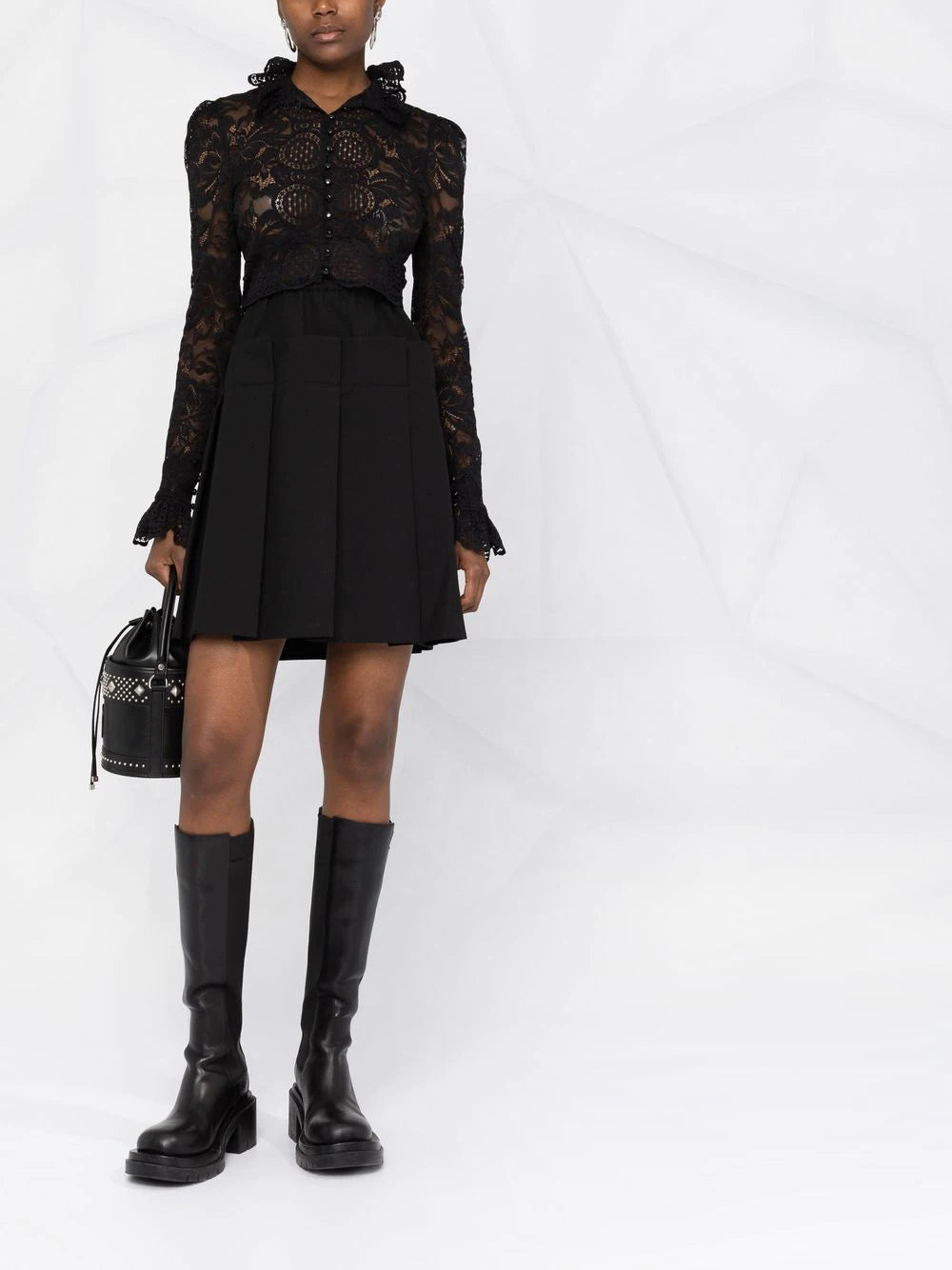 PACO RABANNE Cropped lace blouse Black - MAISONDEFASHION.COM