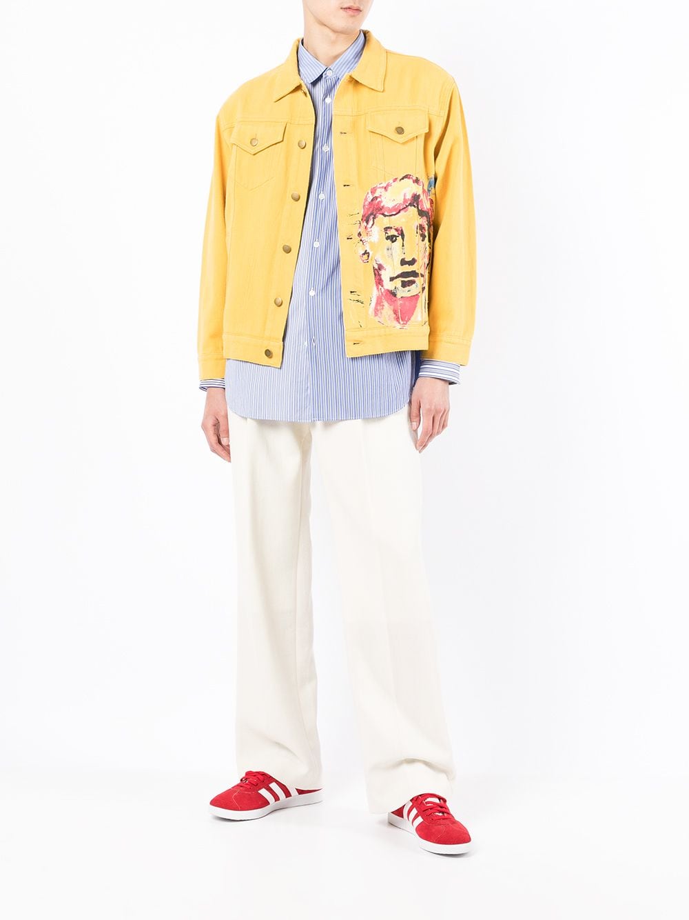 KIDSUPER Painted Face Denim Jacket Yellow - MAISONDEFASHION.COM