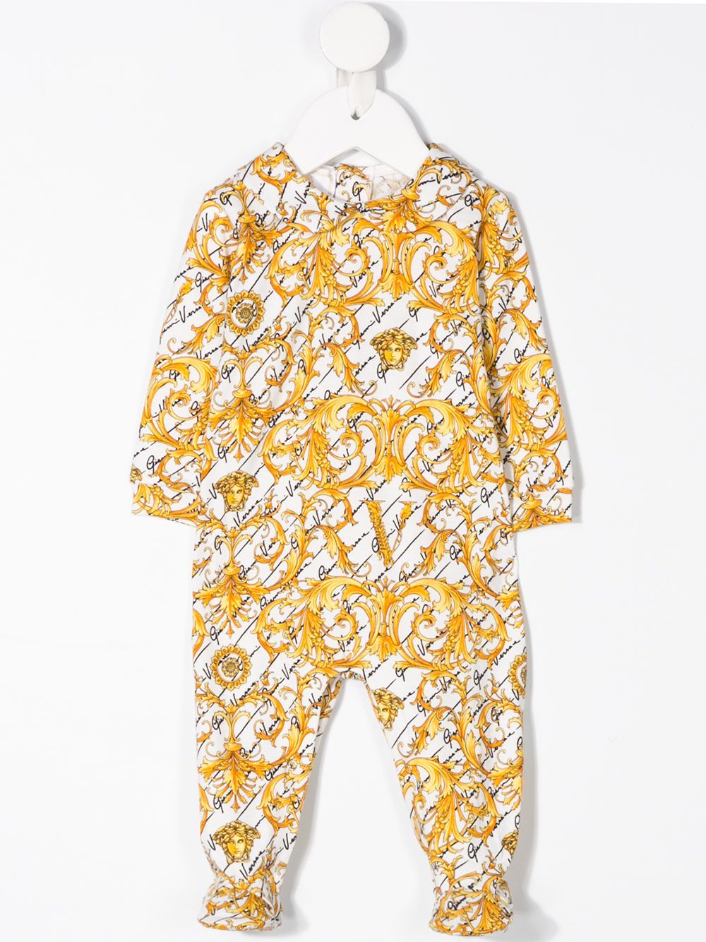 VERSACE KIDS Baroque Print Babygrow Gold/White - Maison De Fashion 